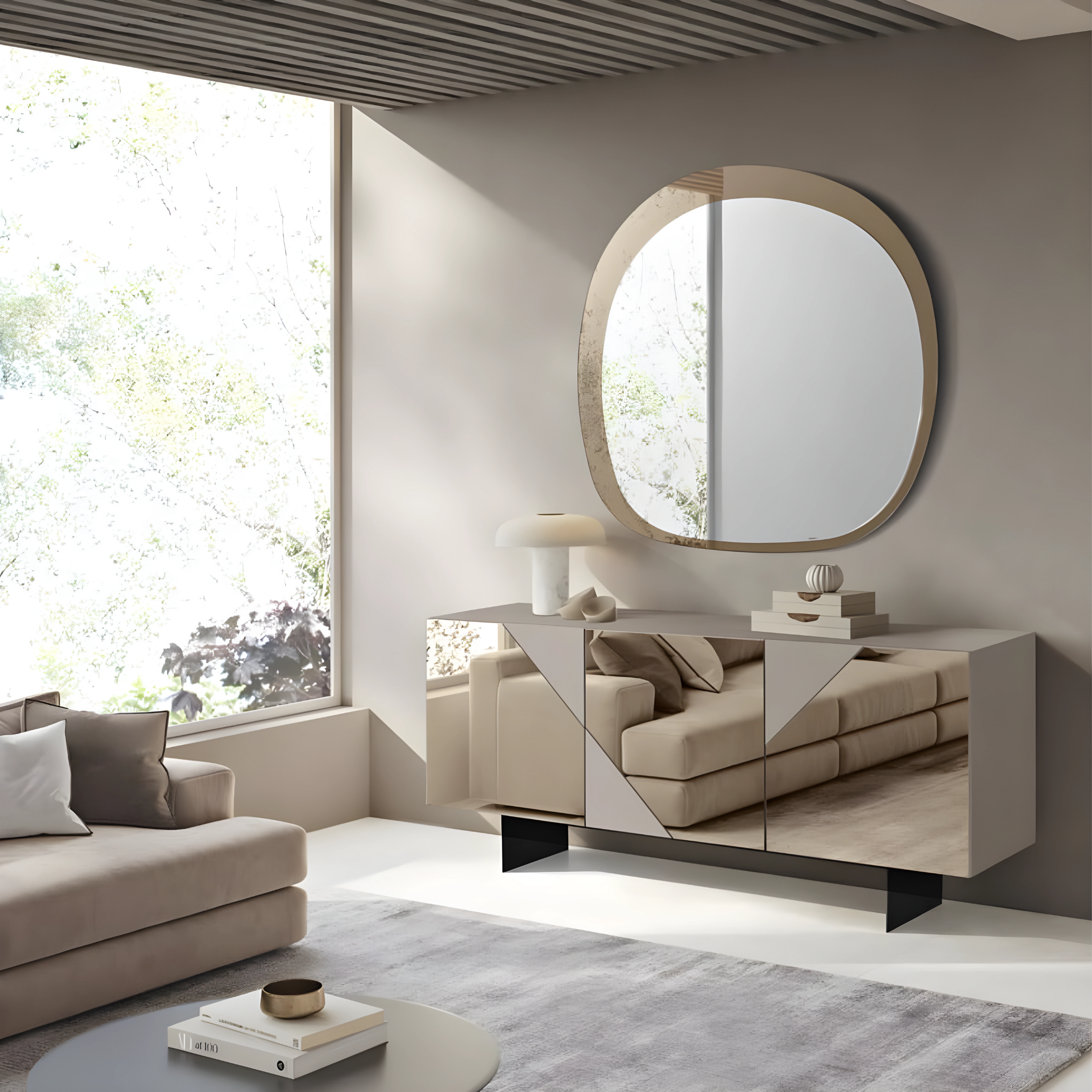 Modern 3-door entrance sideboard "Arte180" already assembled with mirrored doors, 180x50 cm, h80 cm