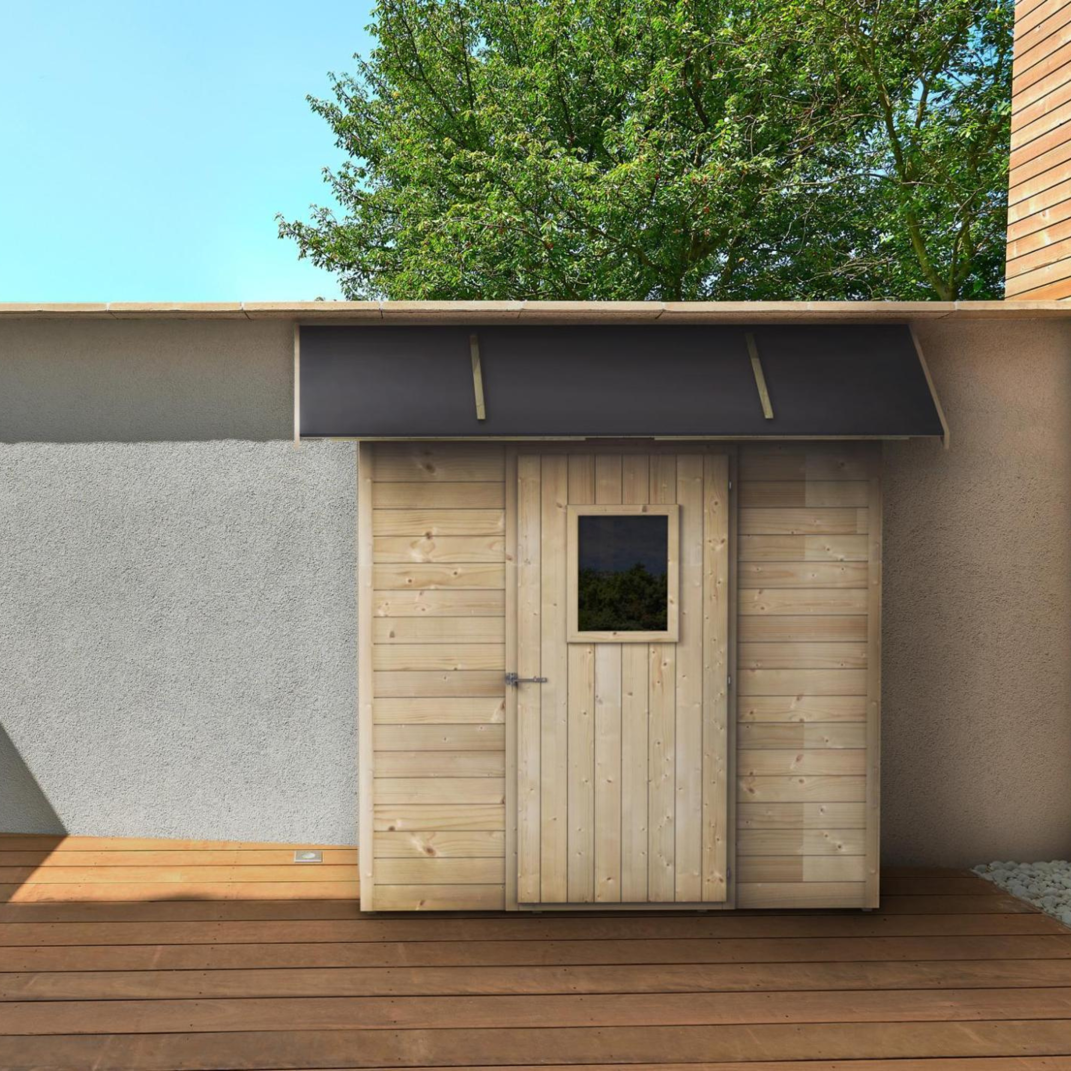 "Vaniglia Addossata" wooden garden house with single door and window, 207x102 cm, 222 cm high