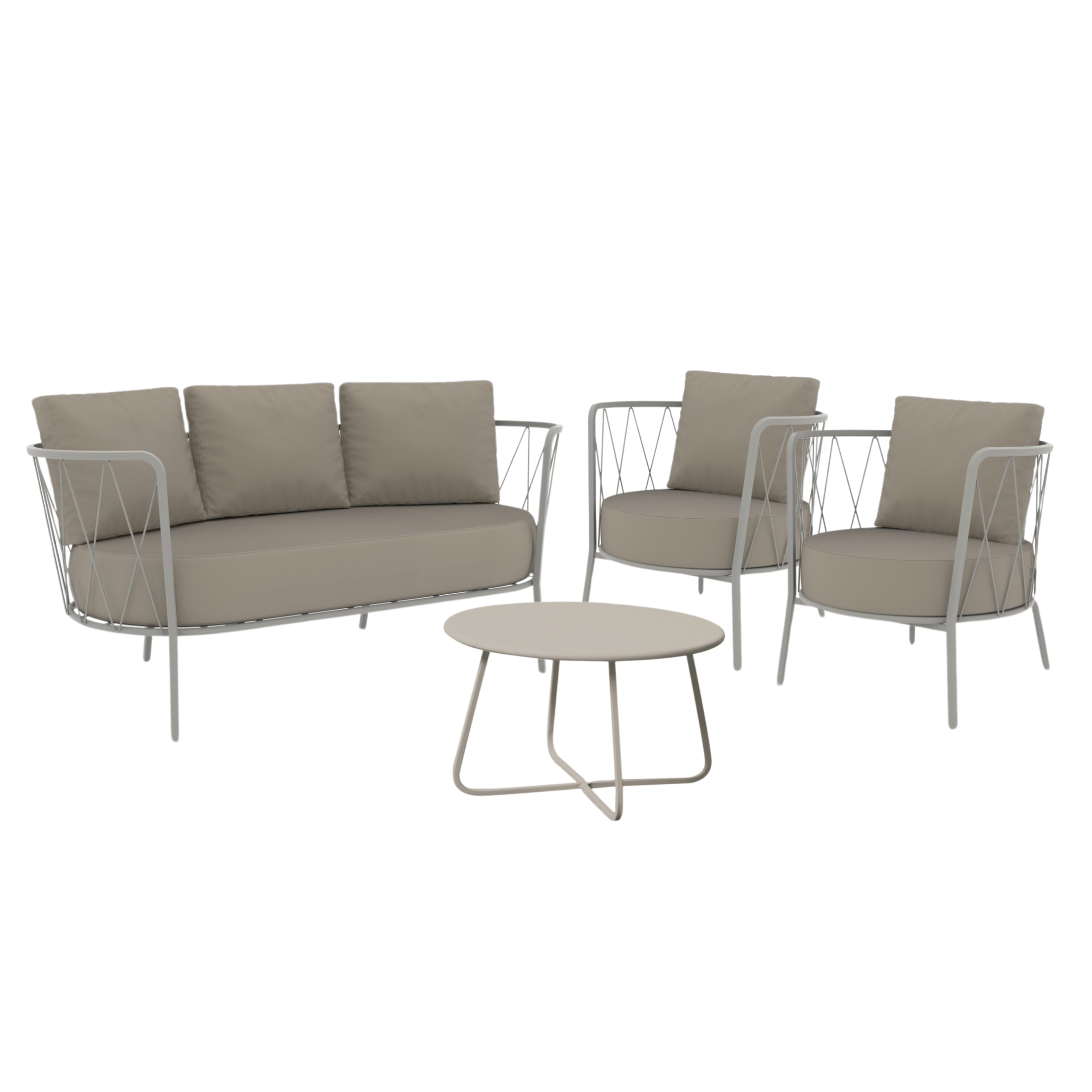 "Daisy" garden lounge set: 3-seater sofa, 2 armchairs, and metal coffee table.