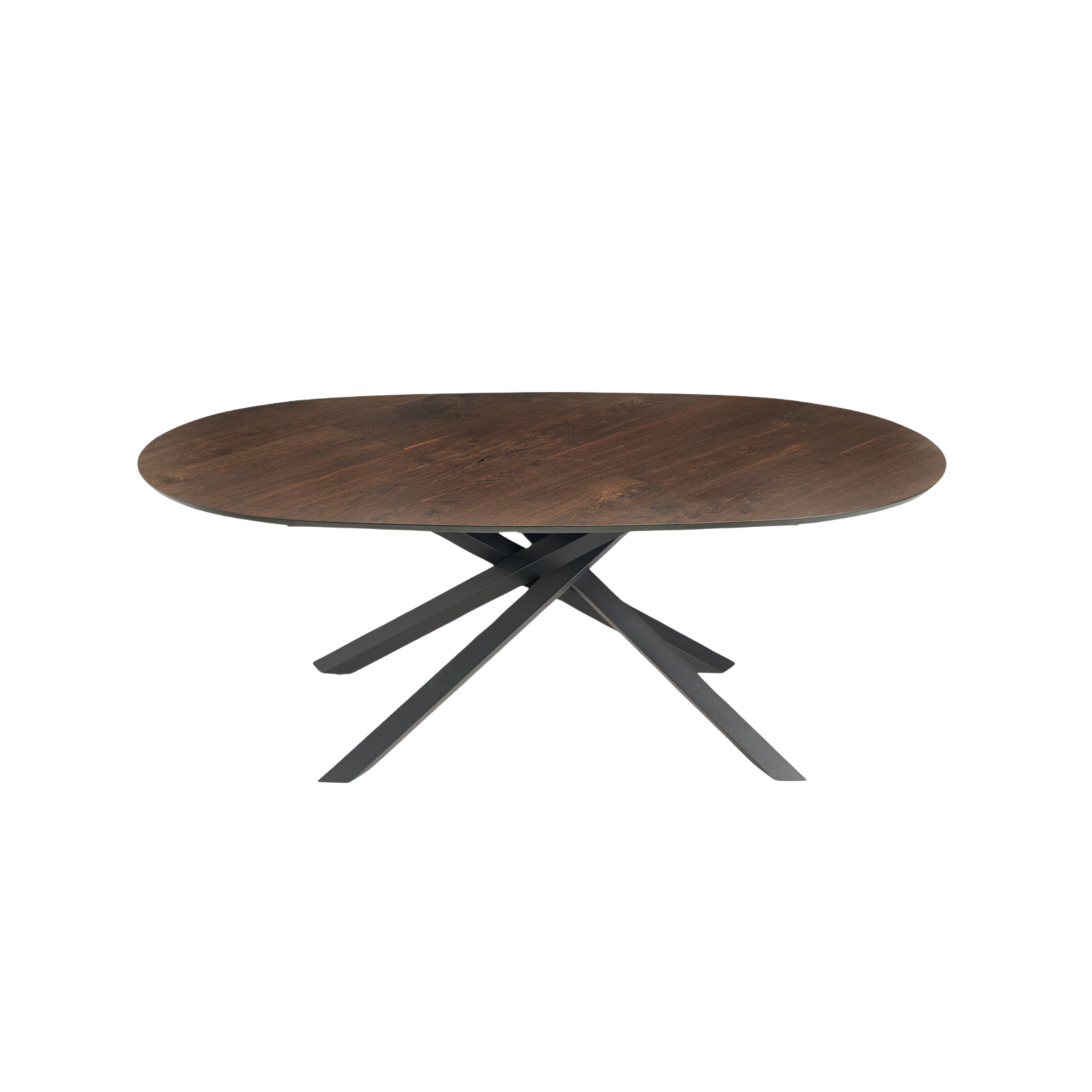 "Canyon" modern fixed dining table with metal base and oak top, 210x109 cm, 75 cm high