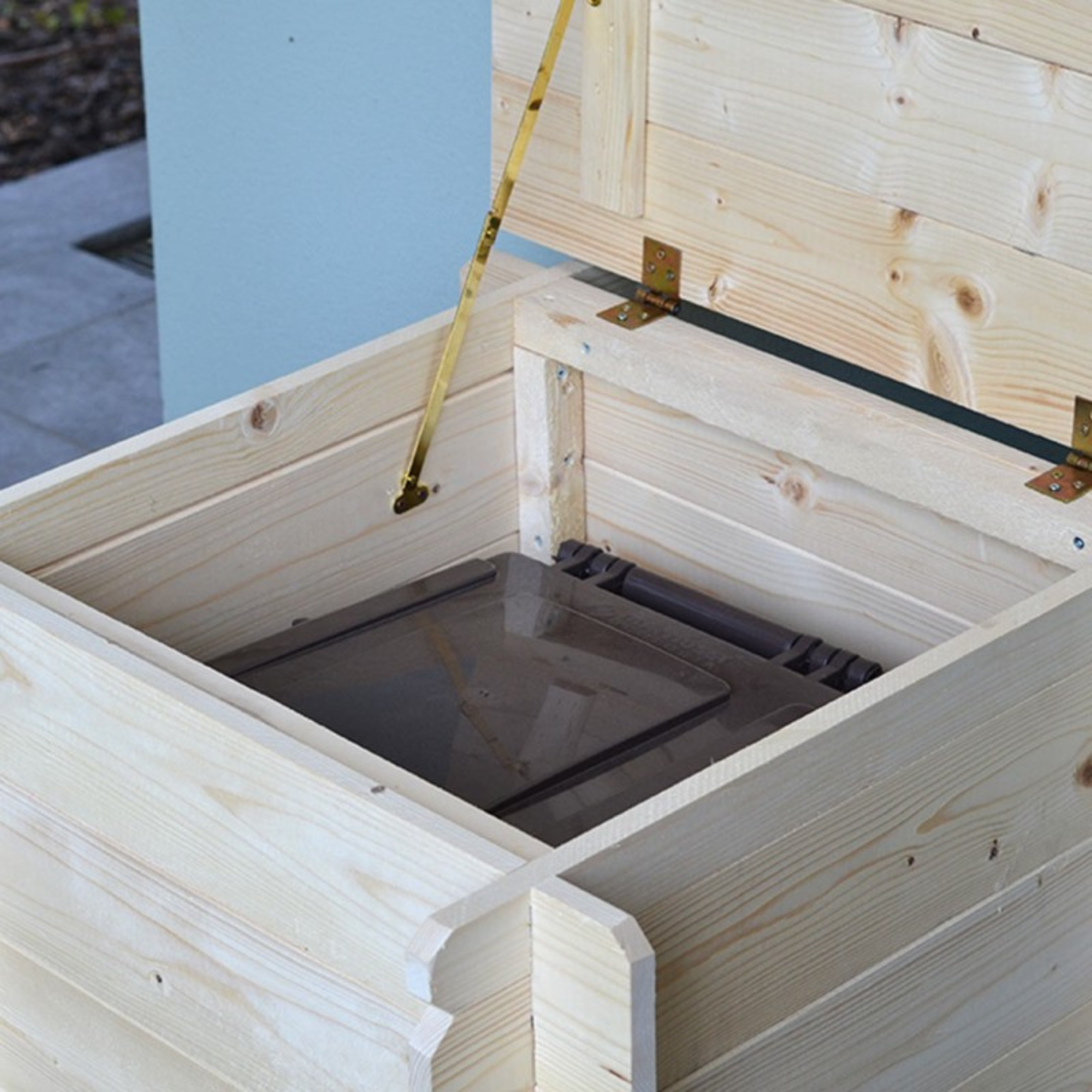 "Gaia" natural wood garden chest with swing opening, 60x60 cm, 54 cm high