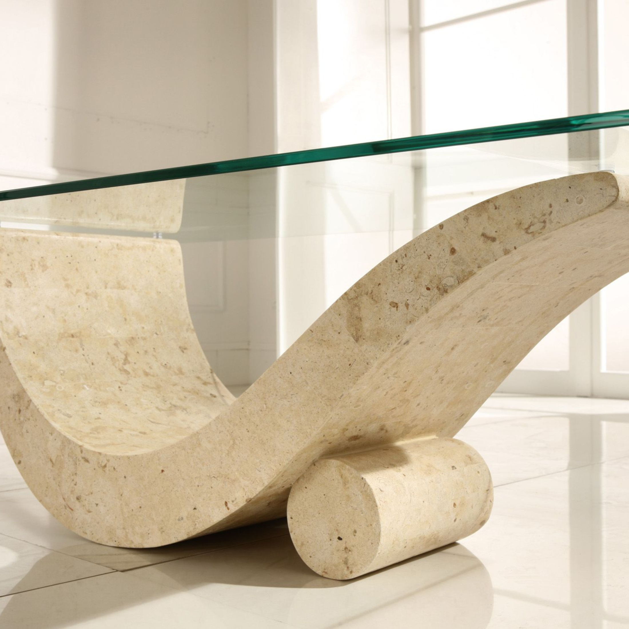 "Gary" fossil stone coffee table with tempered glass top, 120x70 cm, 40 cm high
