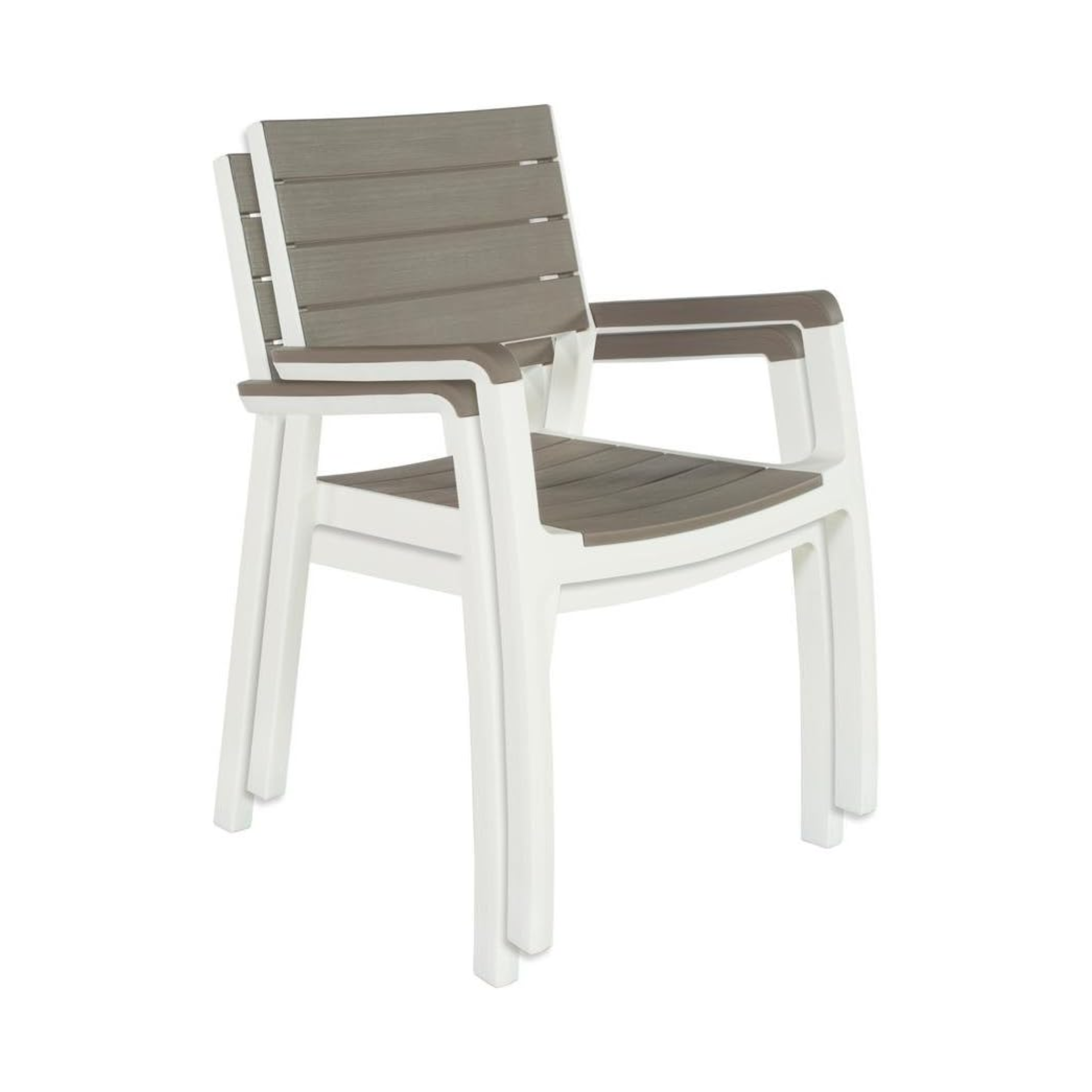 Set of stackable "Harmony" garden chairs with armrests in wood-effect resin, 58x58 cm, 86 cm high