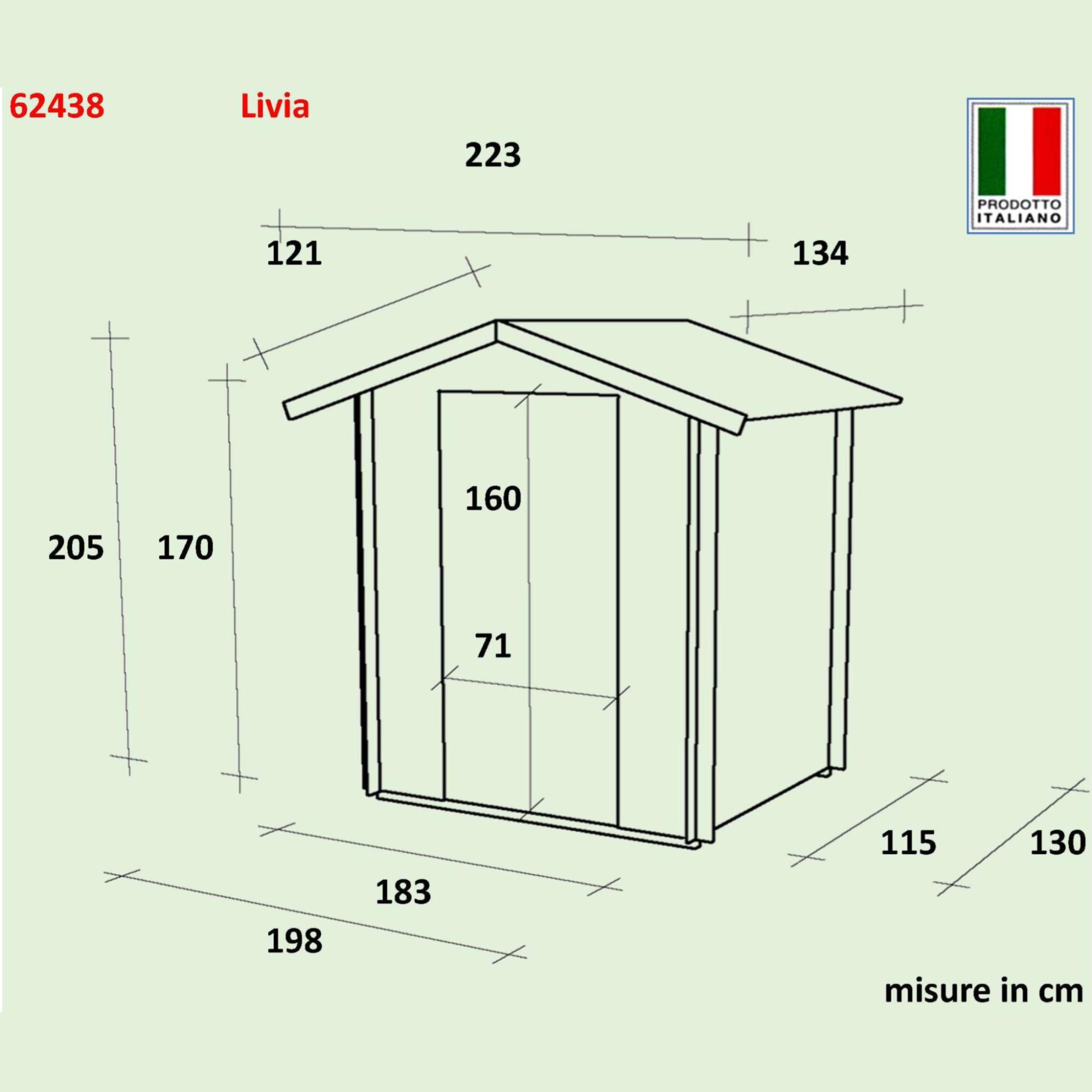 "Kreta" wooden garden house with single blind door and window, 198x130 cm, 205 cm high