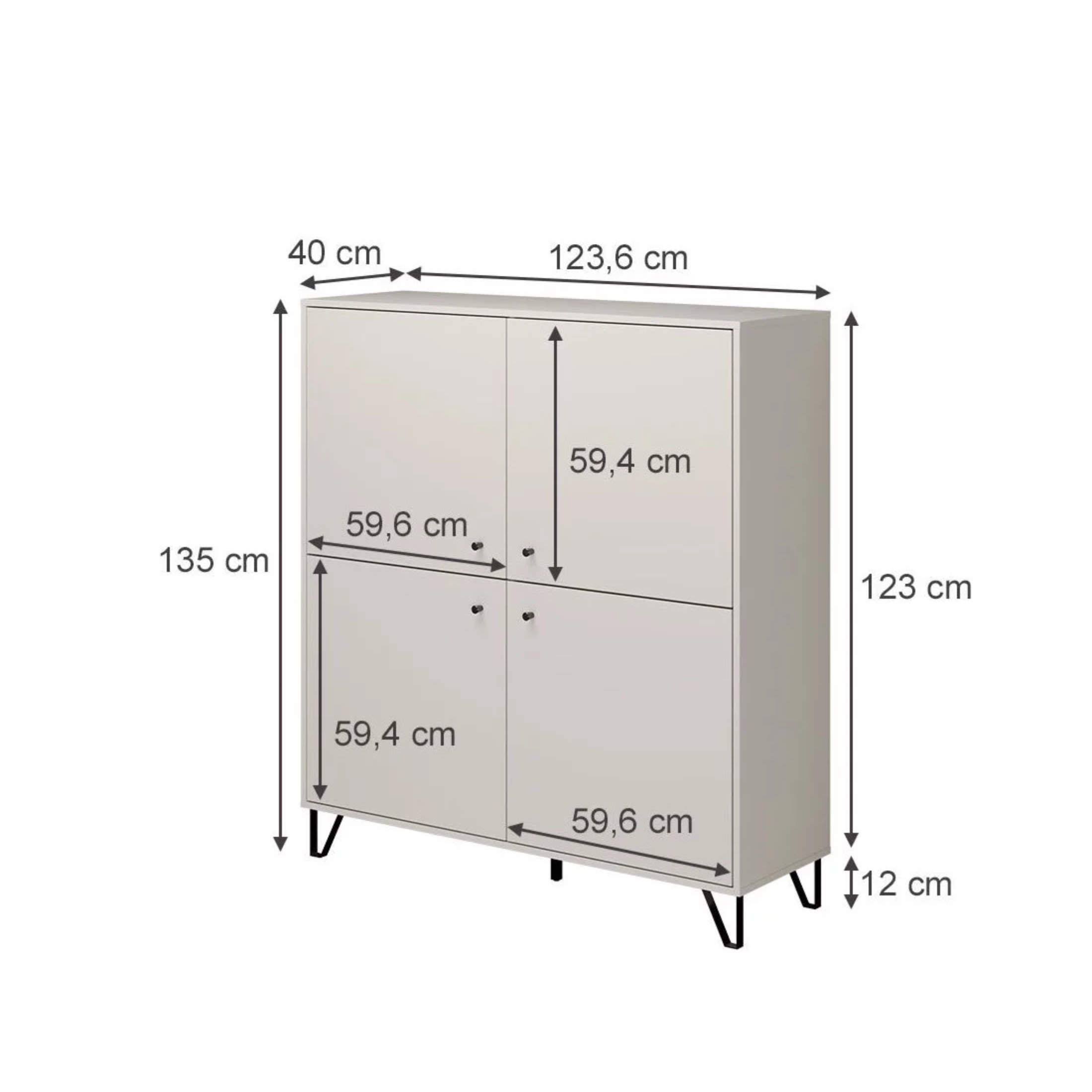 "Aldo" wooden sideboard with raised feet, 123x40 cm