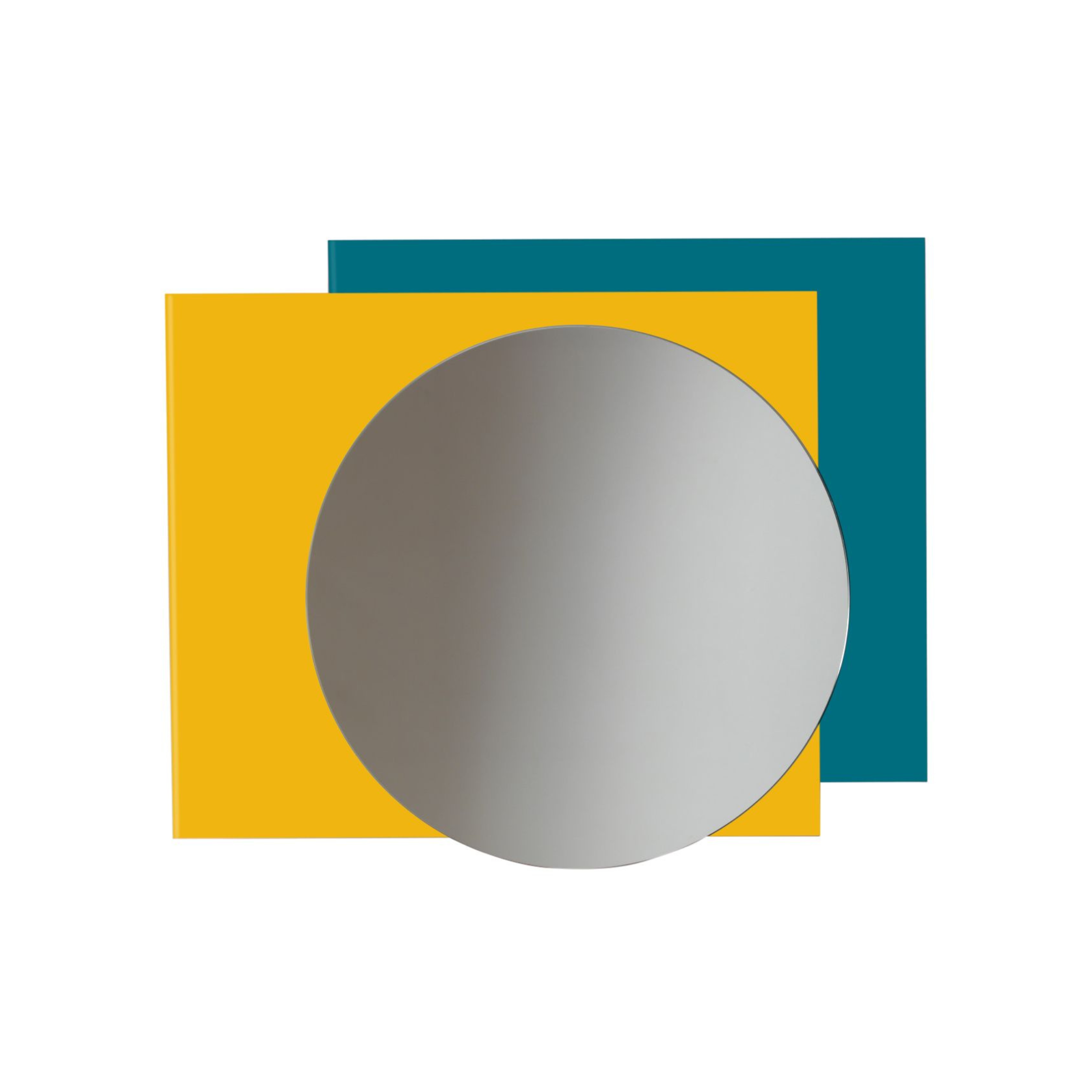 Round wall mirror "Chanty" turquoise and mustard satin glass panels 70x2 cm 57h