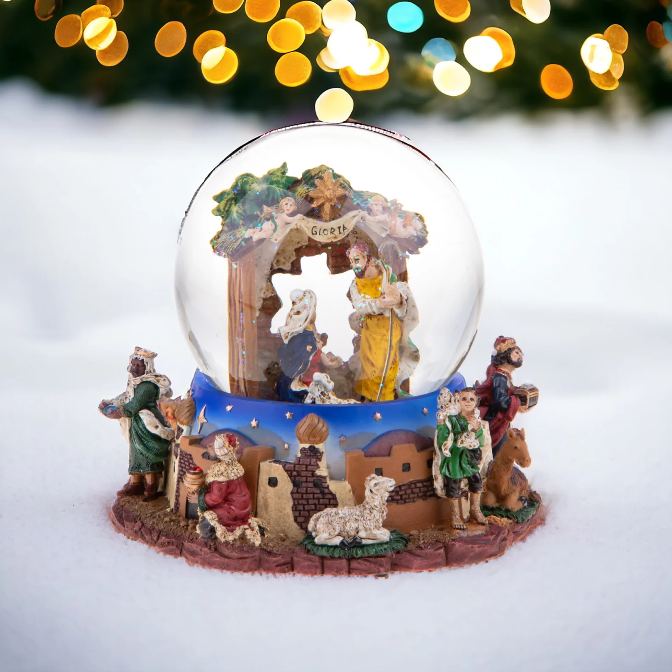 Nativity scene music box for Christmas decorations, 12 x 16.5 cm