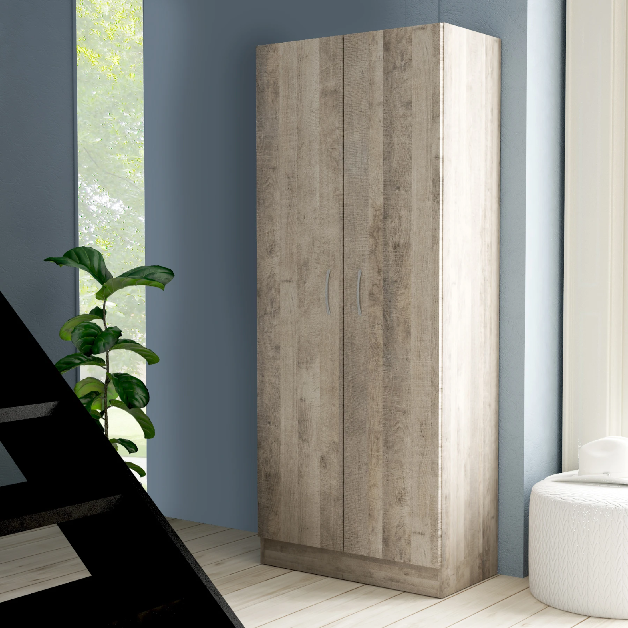 "Contact2" wooden wardrobe with 2 doors and clothes hanger, 71x52 cm, 181 cm high.