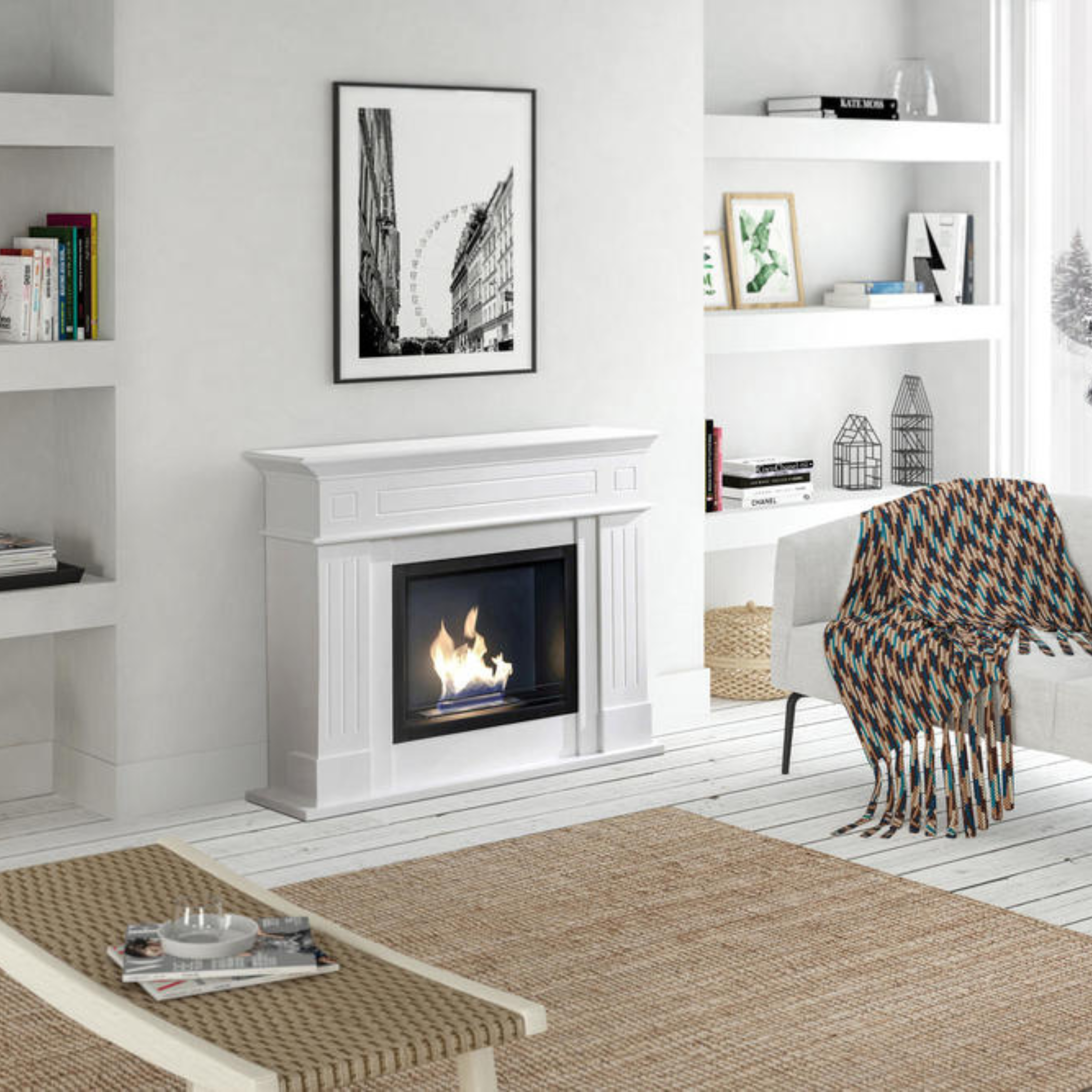 Chimenea de bioetanol de pie "Amelia" de metal pintado, 102x37 cm, 110 cm de alto