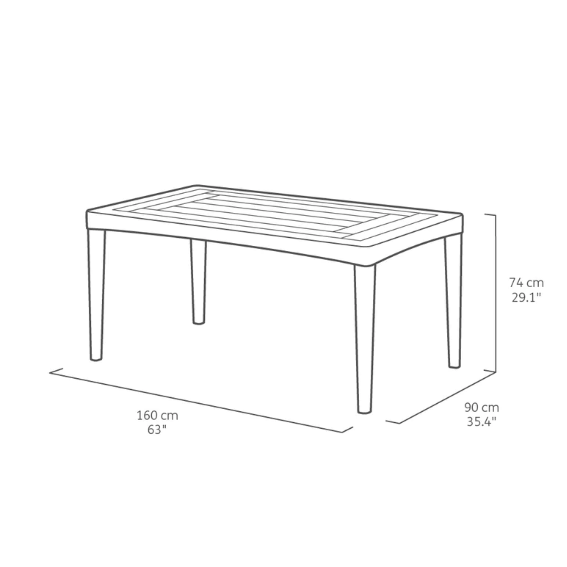 6-seater "Giron" resin garden table, 160x90 cm, 74 cm high
