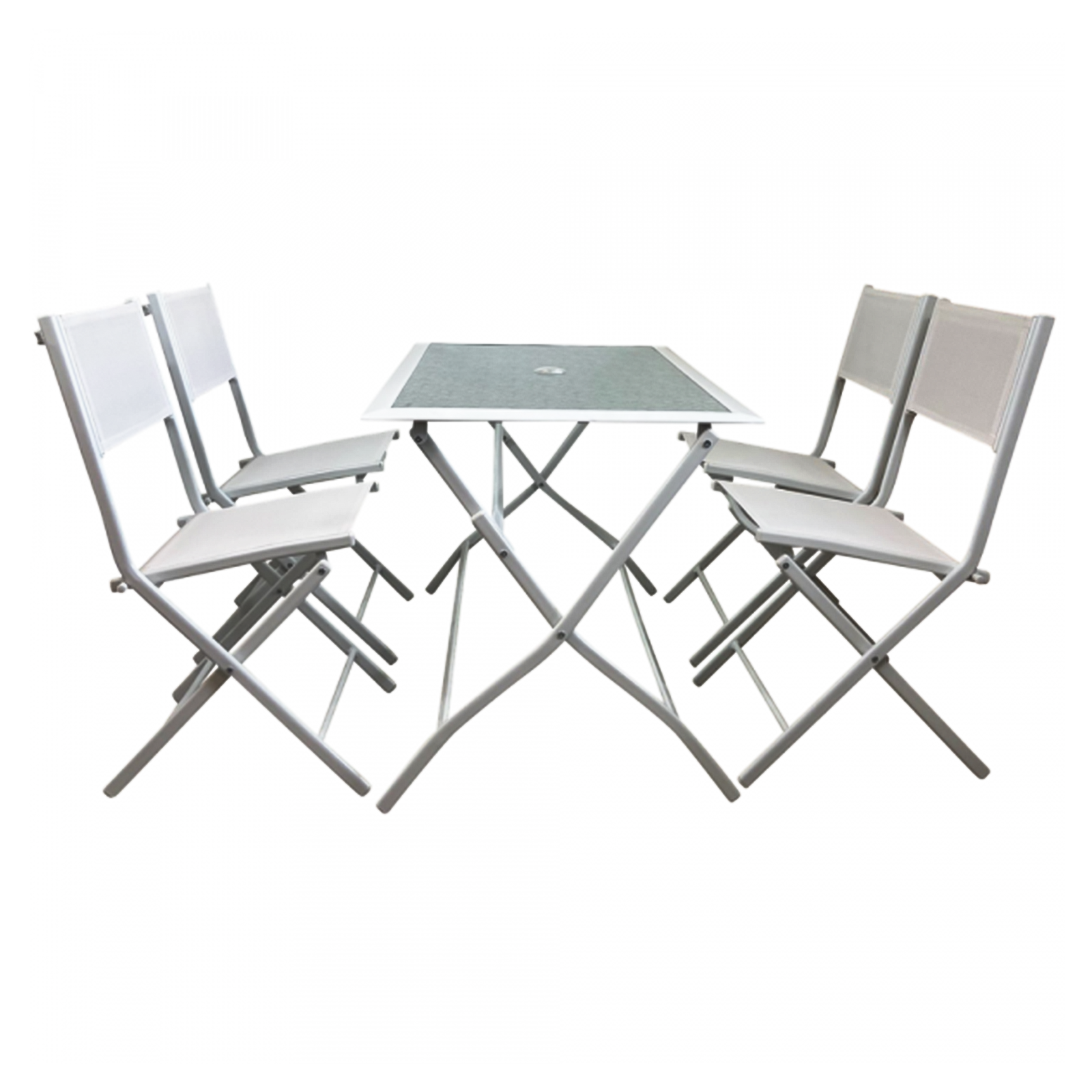 Astro Folding Dining Set of 4 Chairs and Table in White Steel for the Garden