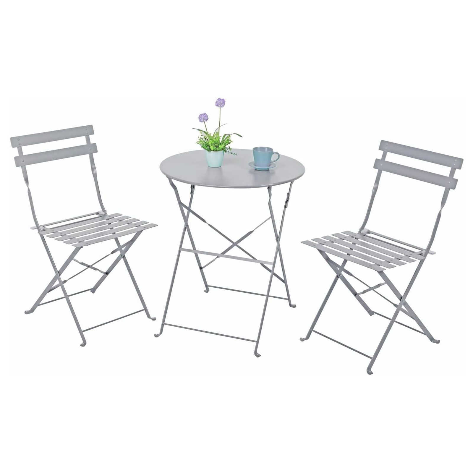"Giotto" steel dining set with 2 chairs and a folding round table