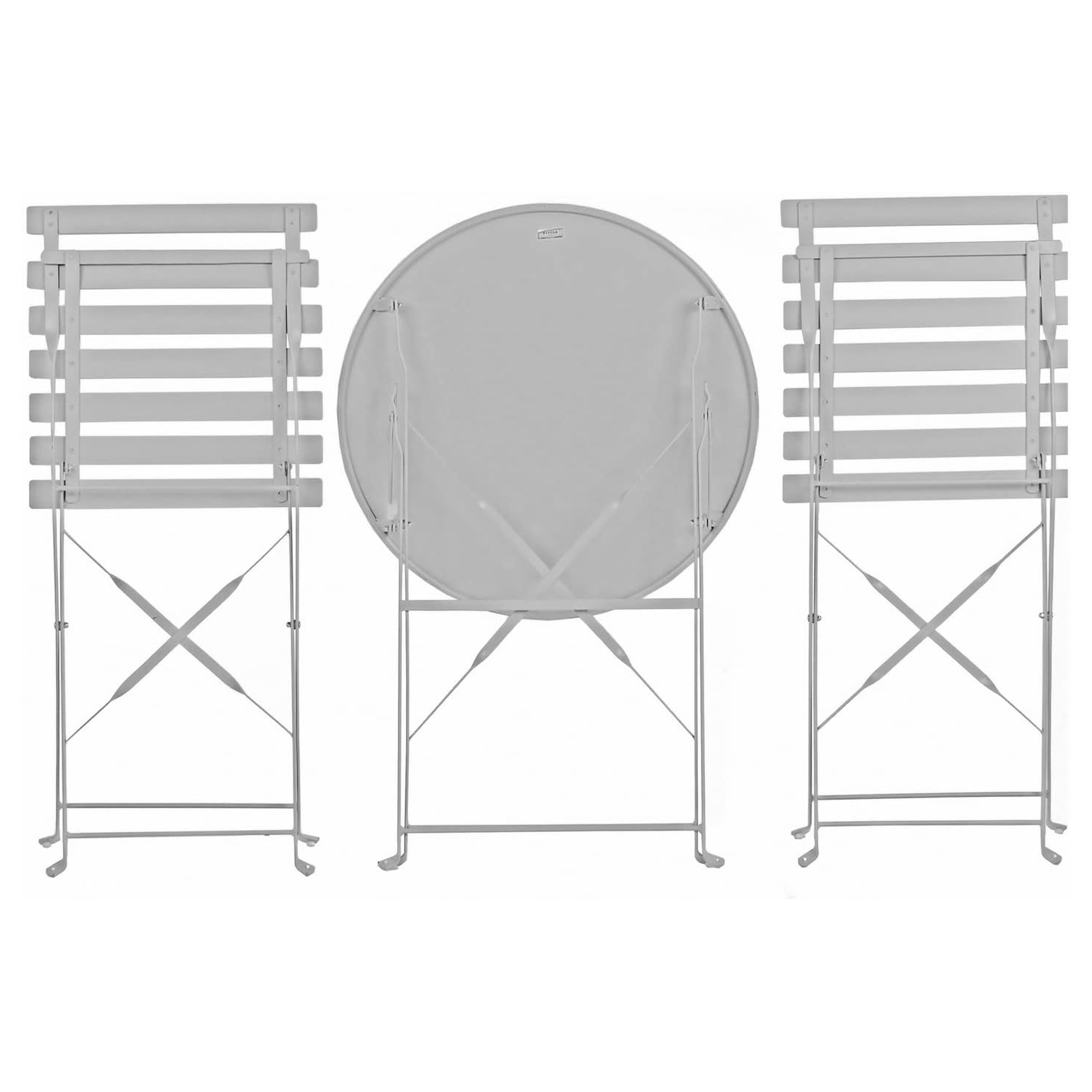 "Giotto" steel dining set with 2 chairs and a folding round table
