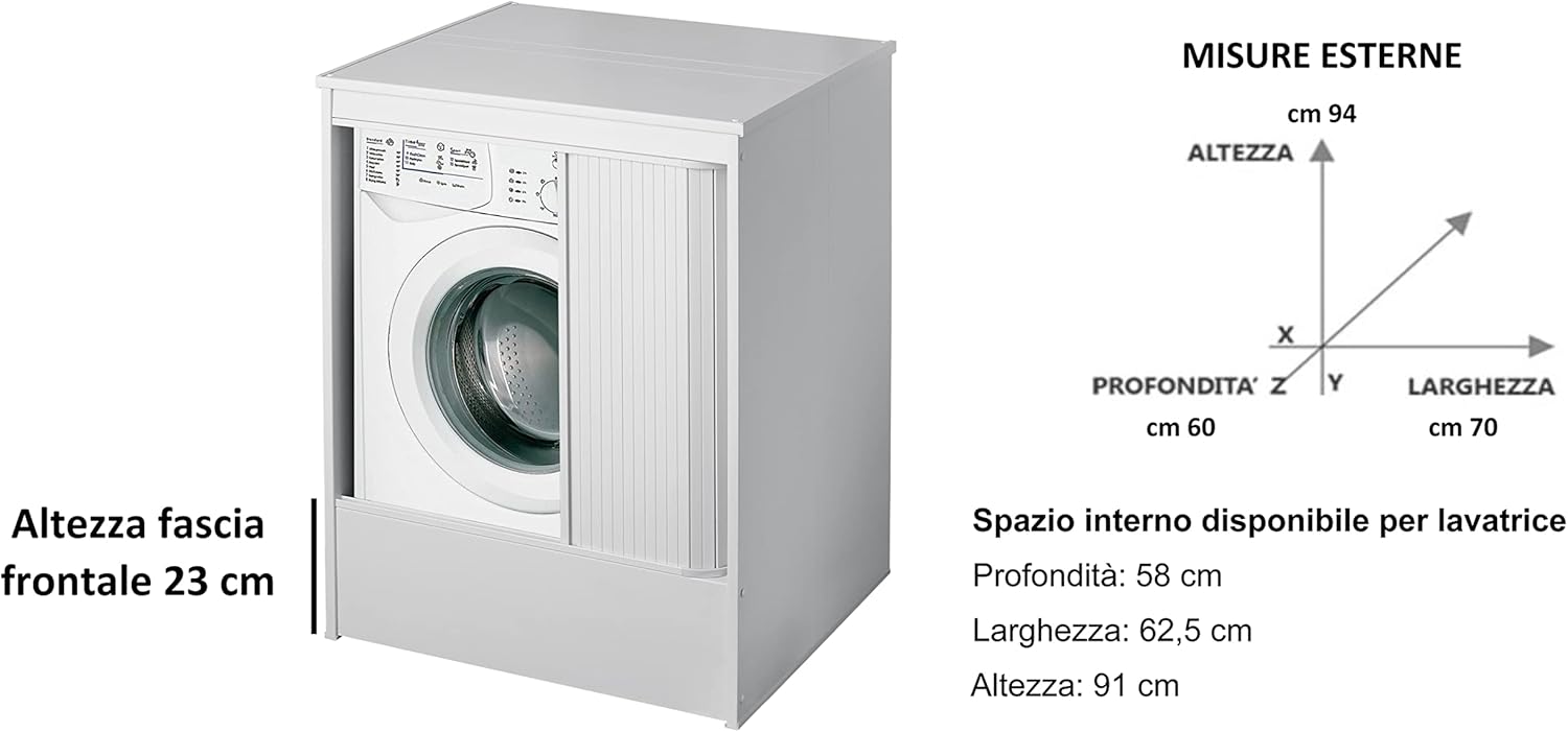 "System01" PVC washing machine cover with roller shutter opening and adjustable feet, 65x70 cm, 94 cm high