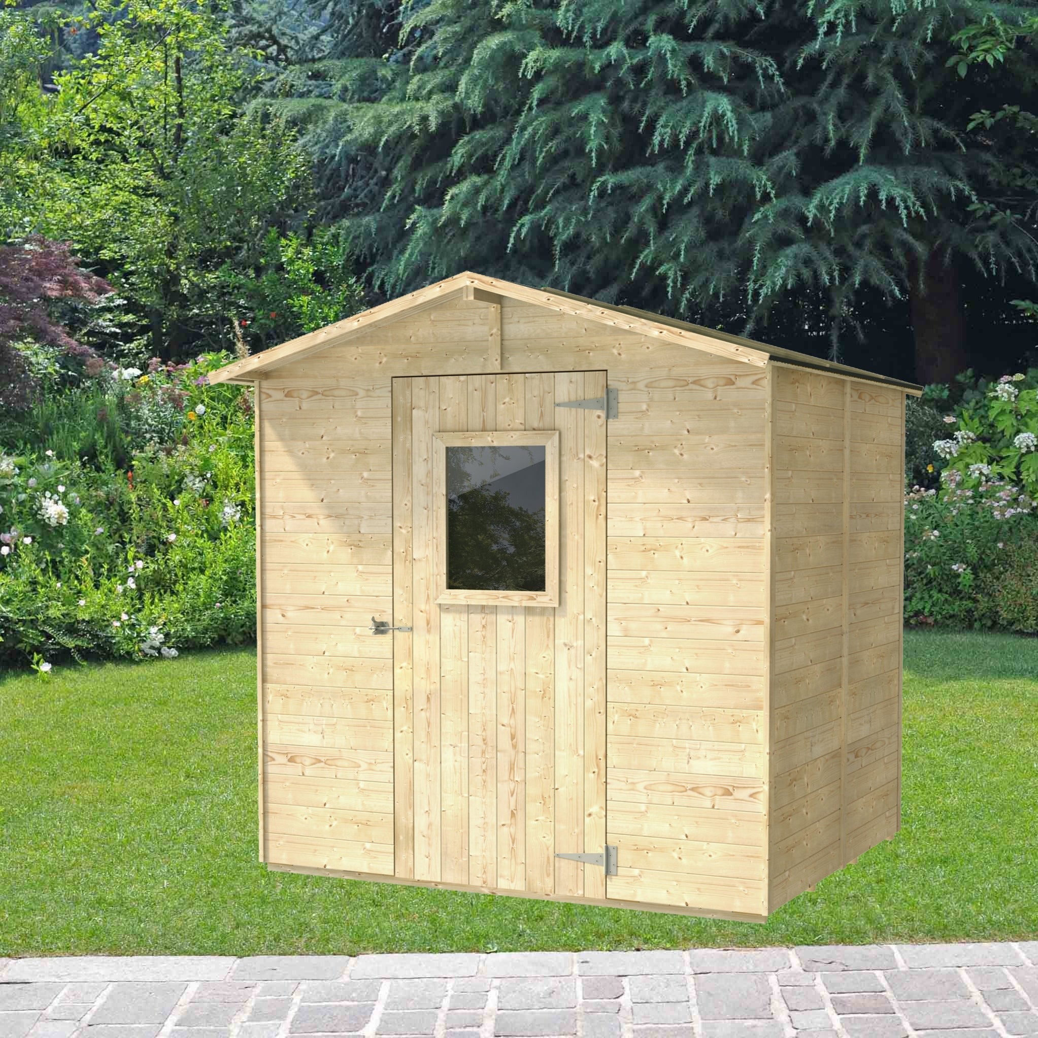 "Vaniglia" wooden garden shed with single door and window, PEFC, 200x200 cm, 214 cm high