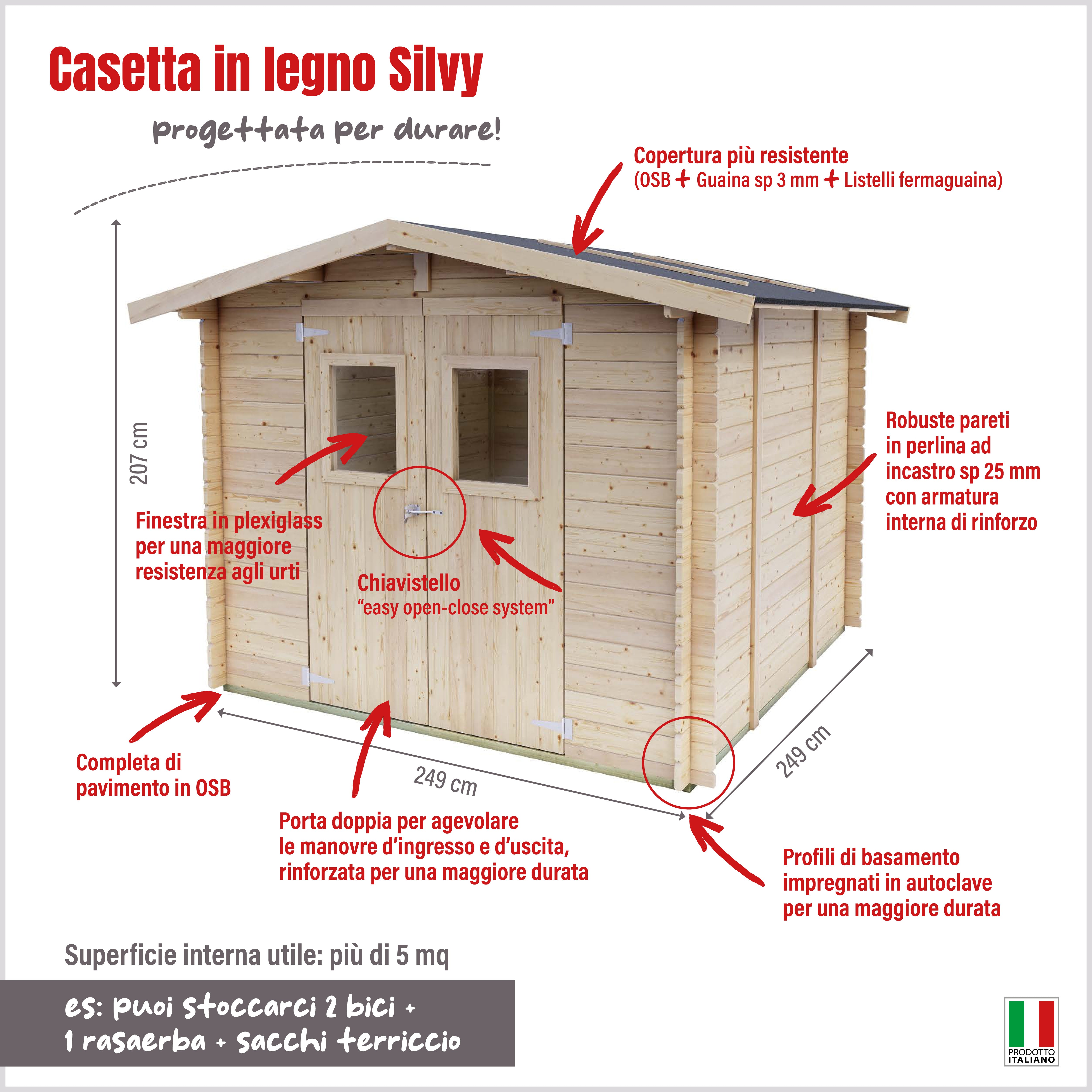 Casetta da giardino "Medion" in legno di abete naturale robusta cm 249x249 207h