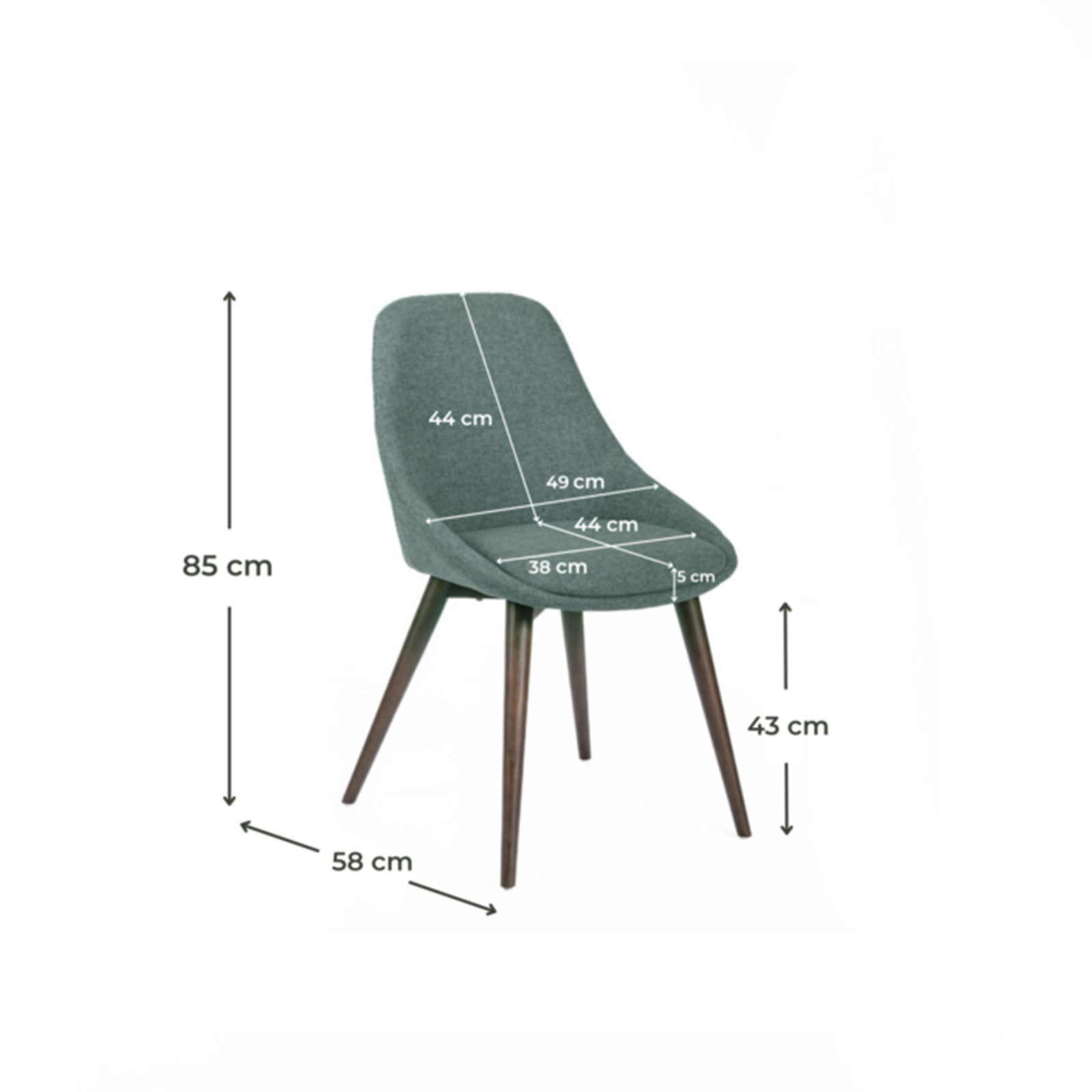 Set of modern dining chairs in "Zaira" fabric with wooden frame, 49x58 cm, 85 cm high