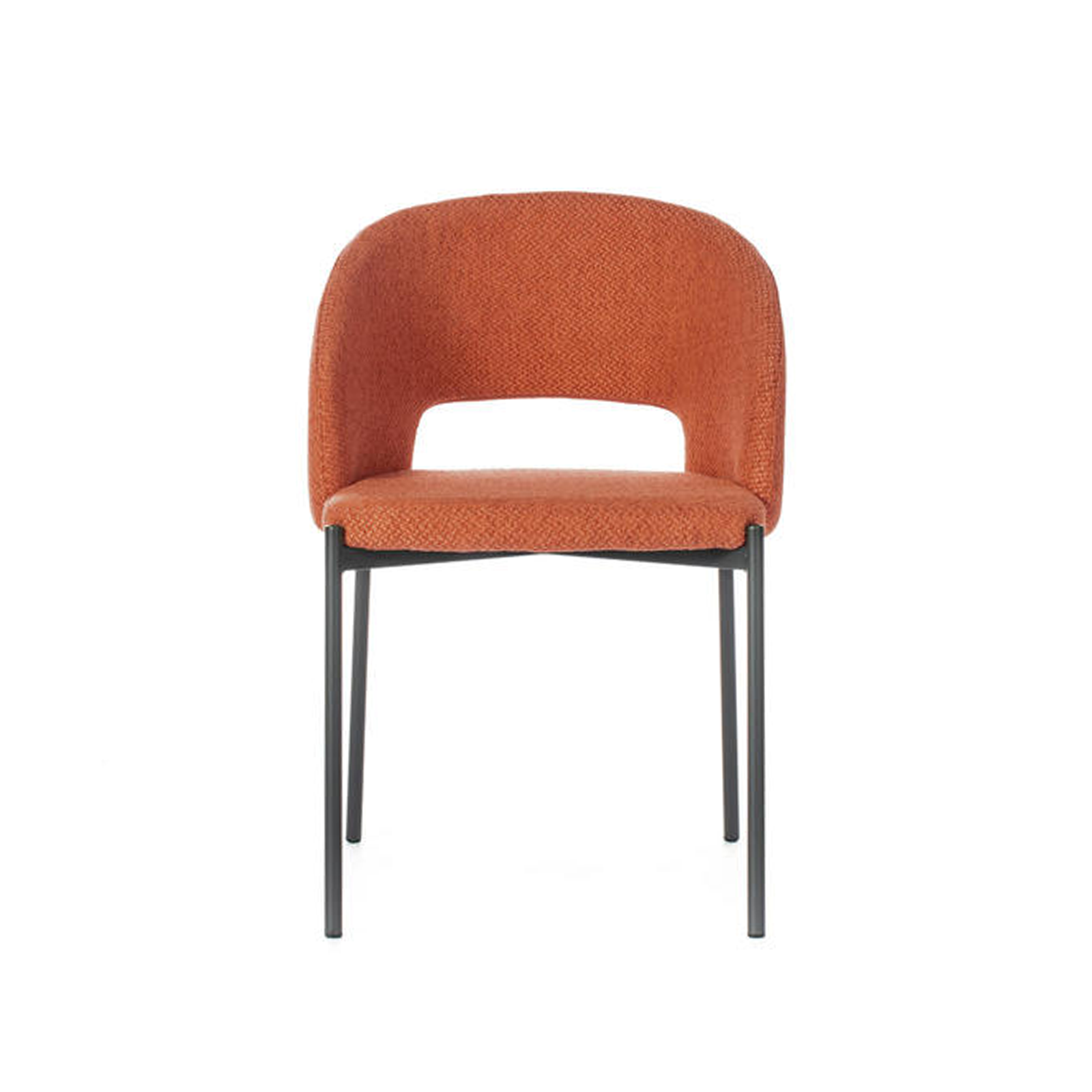 Set of modern upholstered "Erica" dining chairs in fabric, 56x52 cm, 78.5 cm high.