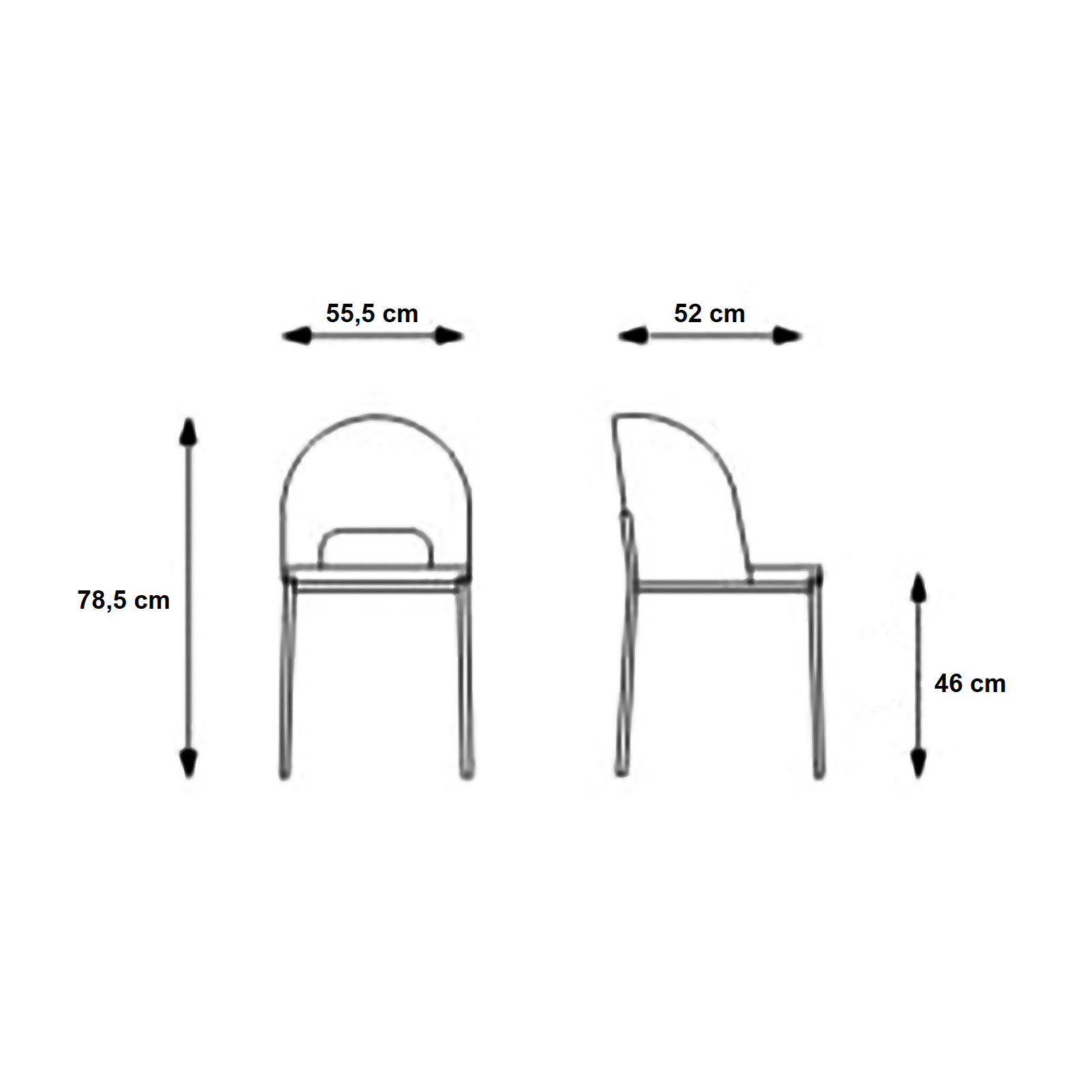 Set of modern upholstered "Erica" dining chairs in fabric, 56x52 cm, 78.5 cm high.