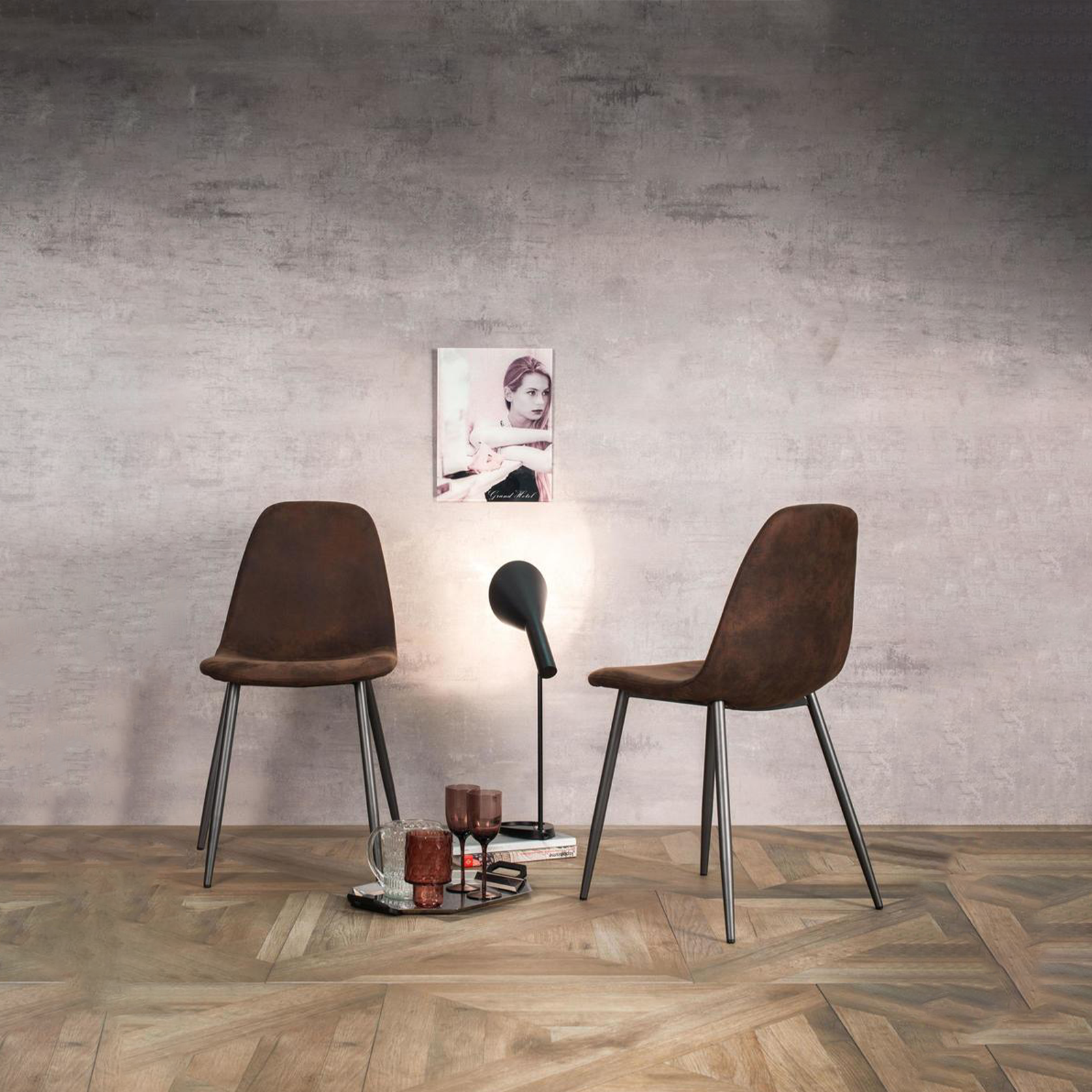 Set of modern "Ginestra" upholstered chairs in faux leather, 50x44 cm, 84h