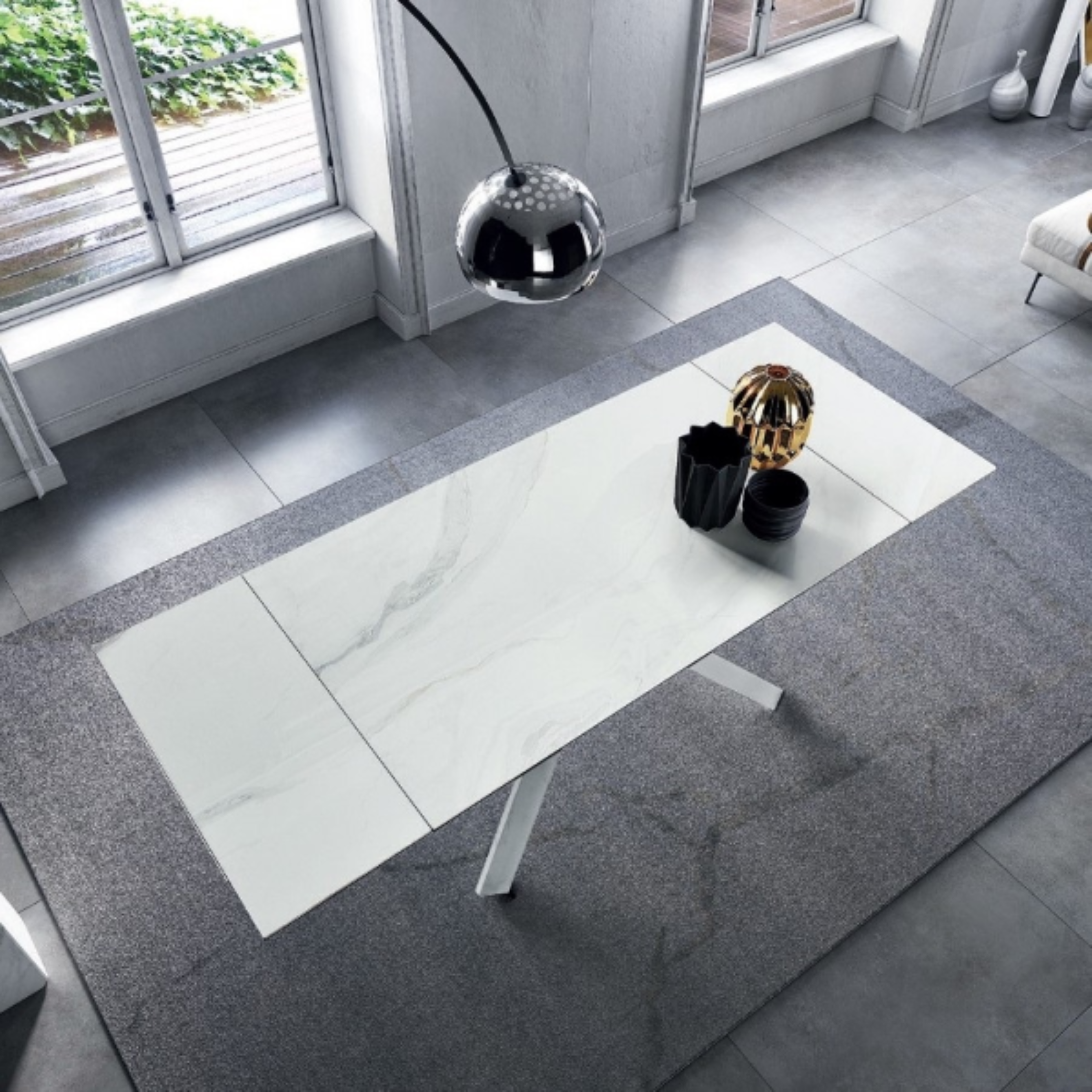 "Caio" modern extendable dining table with porcelain stoneware top