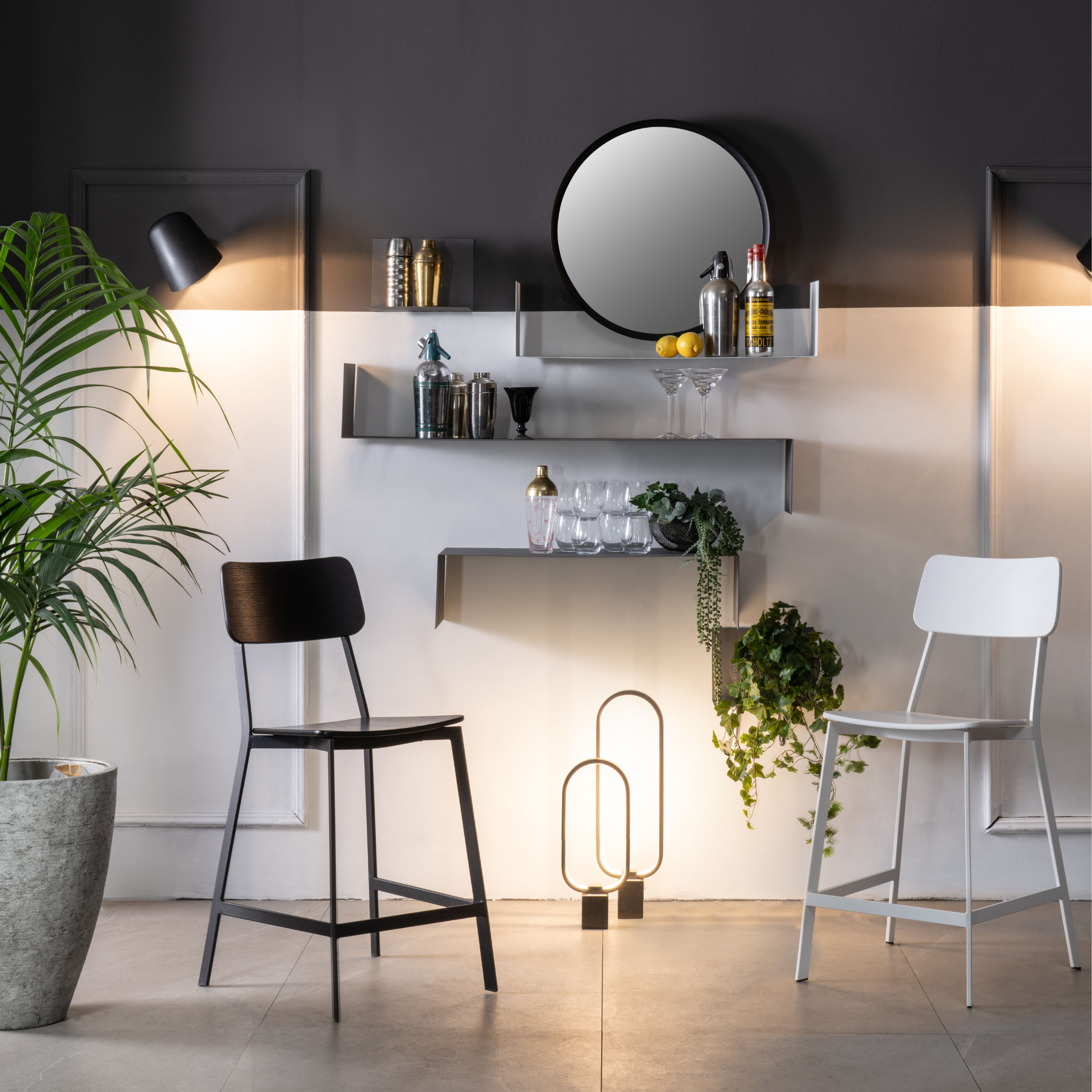 Set of high wooden stools with footrest and metal legs "Teo" cm 51.5x51 97h