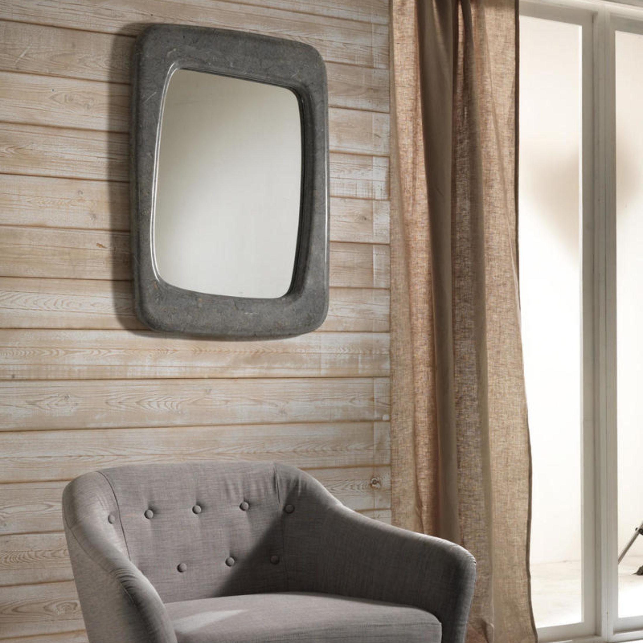 "Oled" wall mirror with fossil stone frame, 65x3.5 cm, 90 cm high