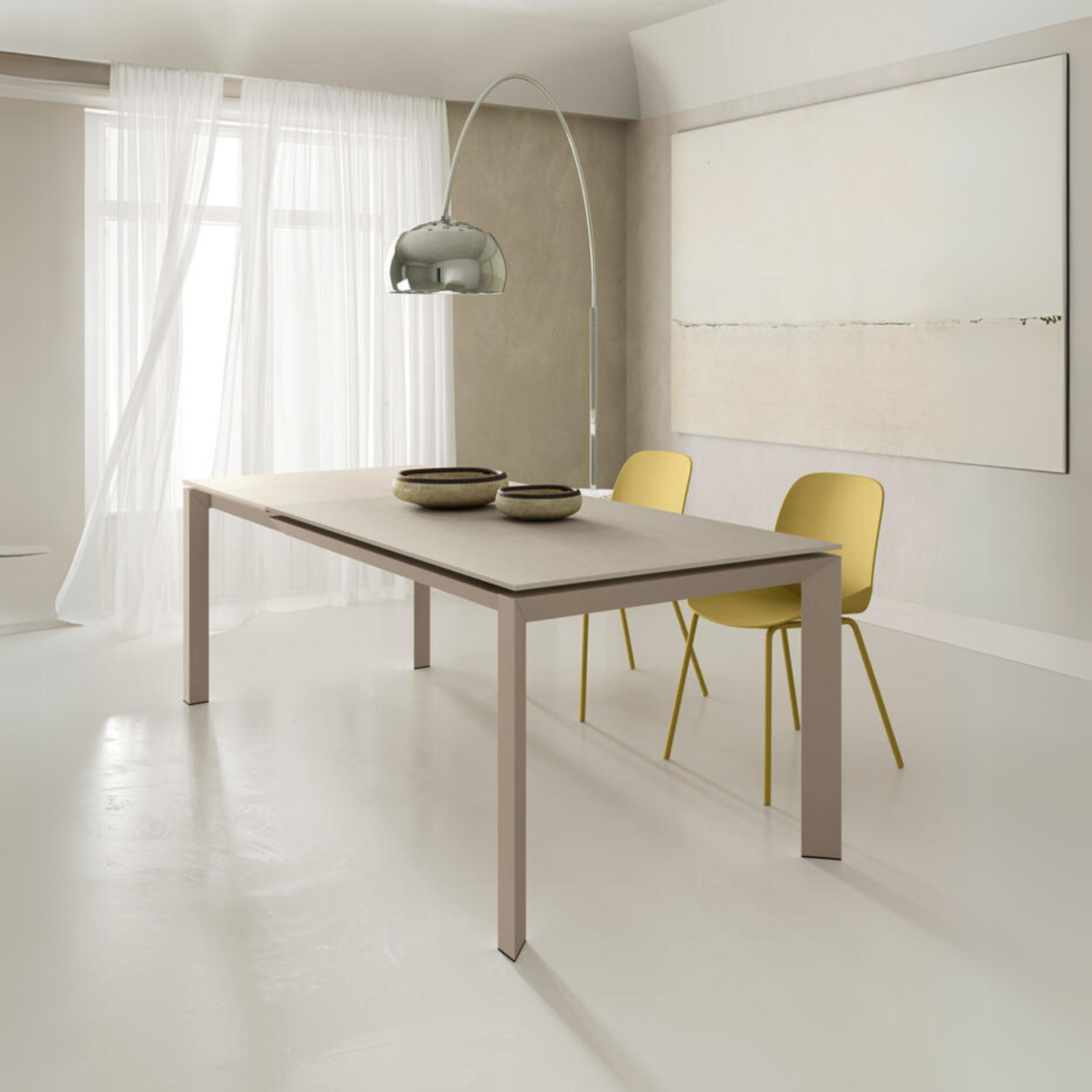Modern extendable table "Filo 24" ceramic top aluminum legs cm 140/220x90 75h