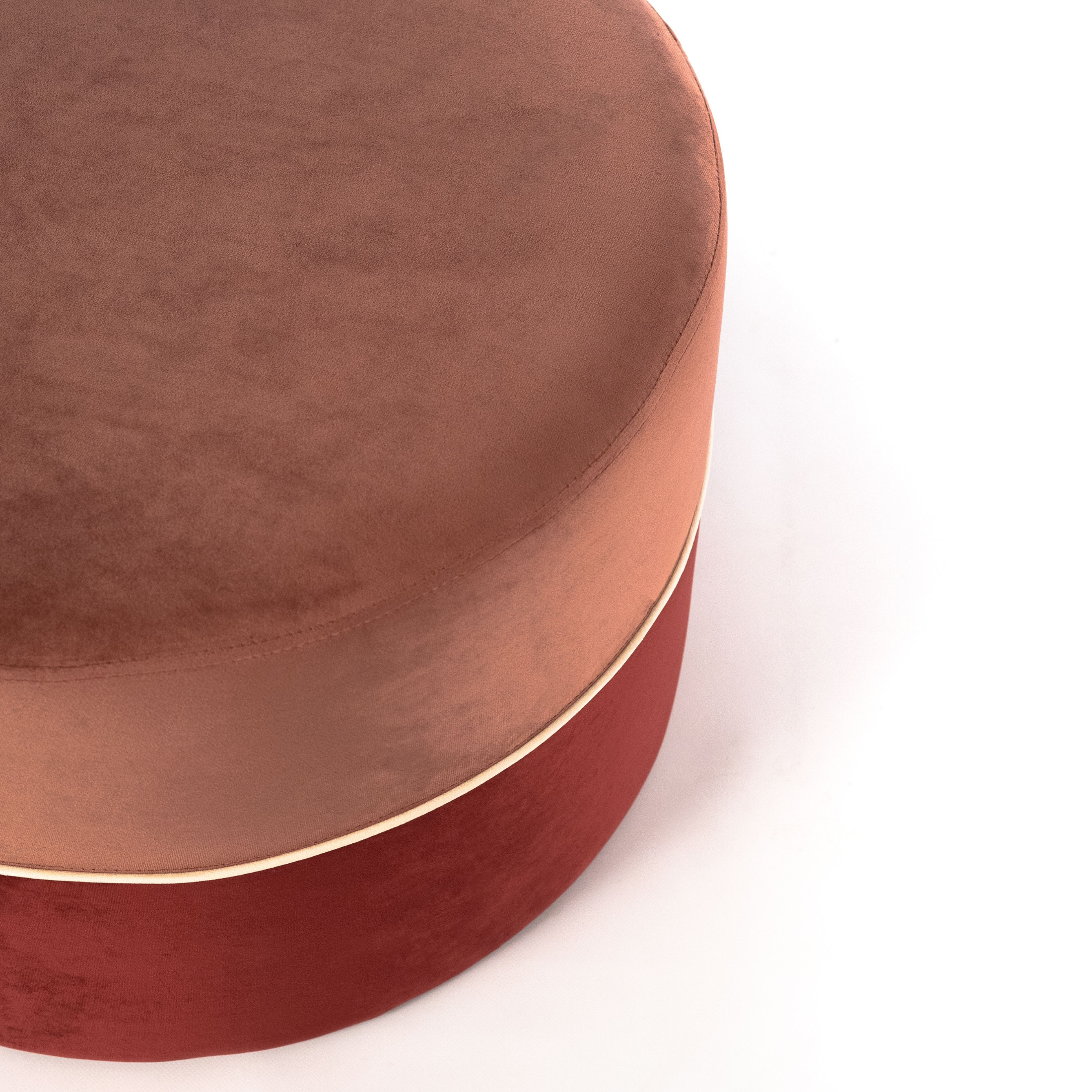 Red velvet pouf "Cora" stool wooden frame cm 62x62 39h