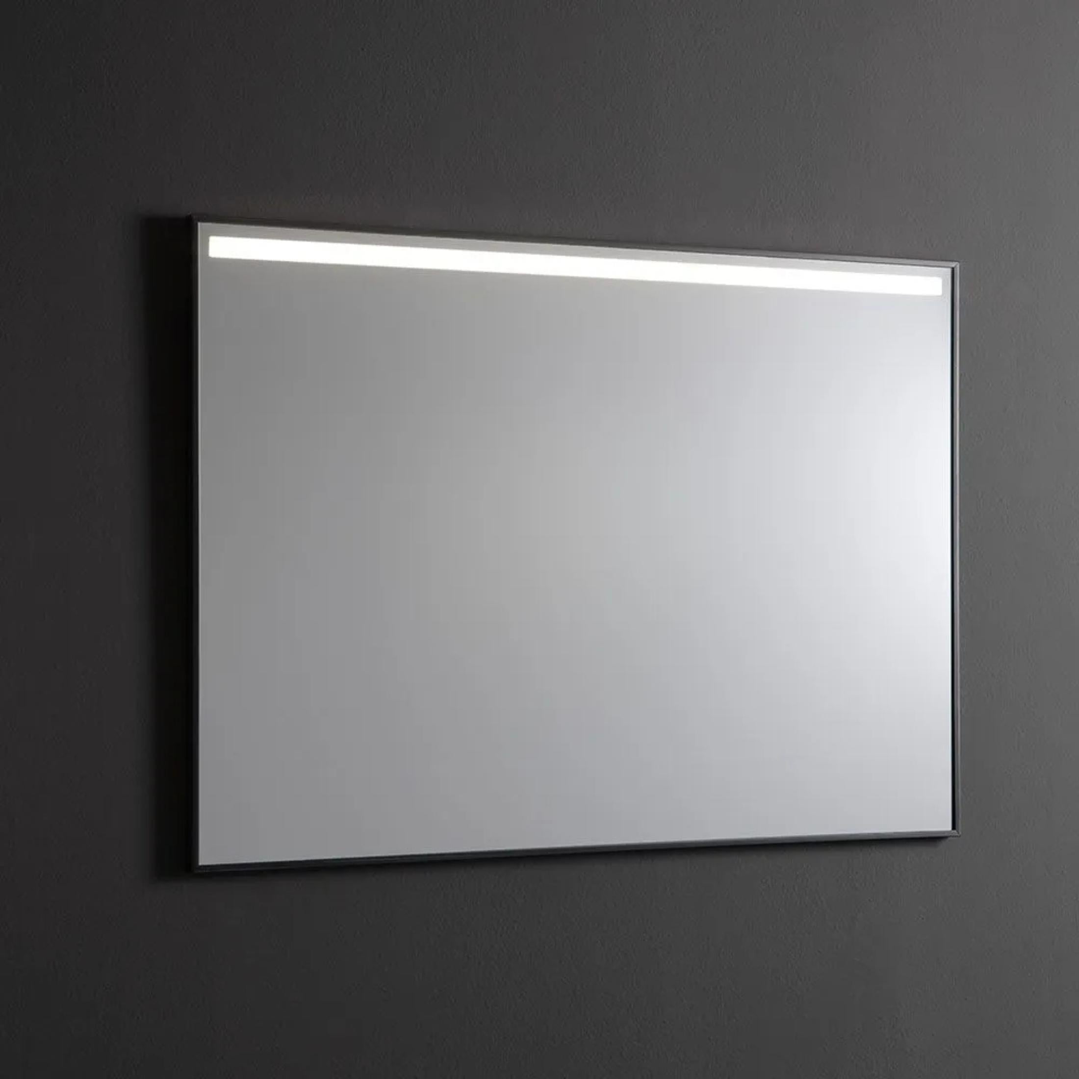 "Sombra" rectangular LED strip mirror with matt black frame