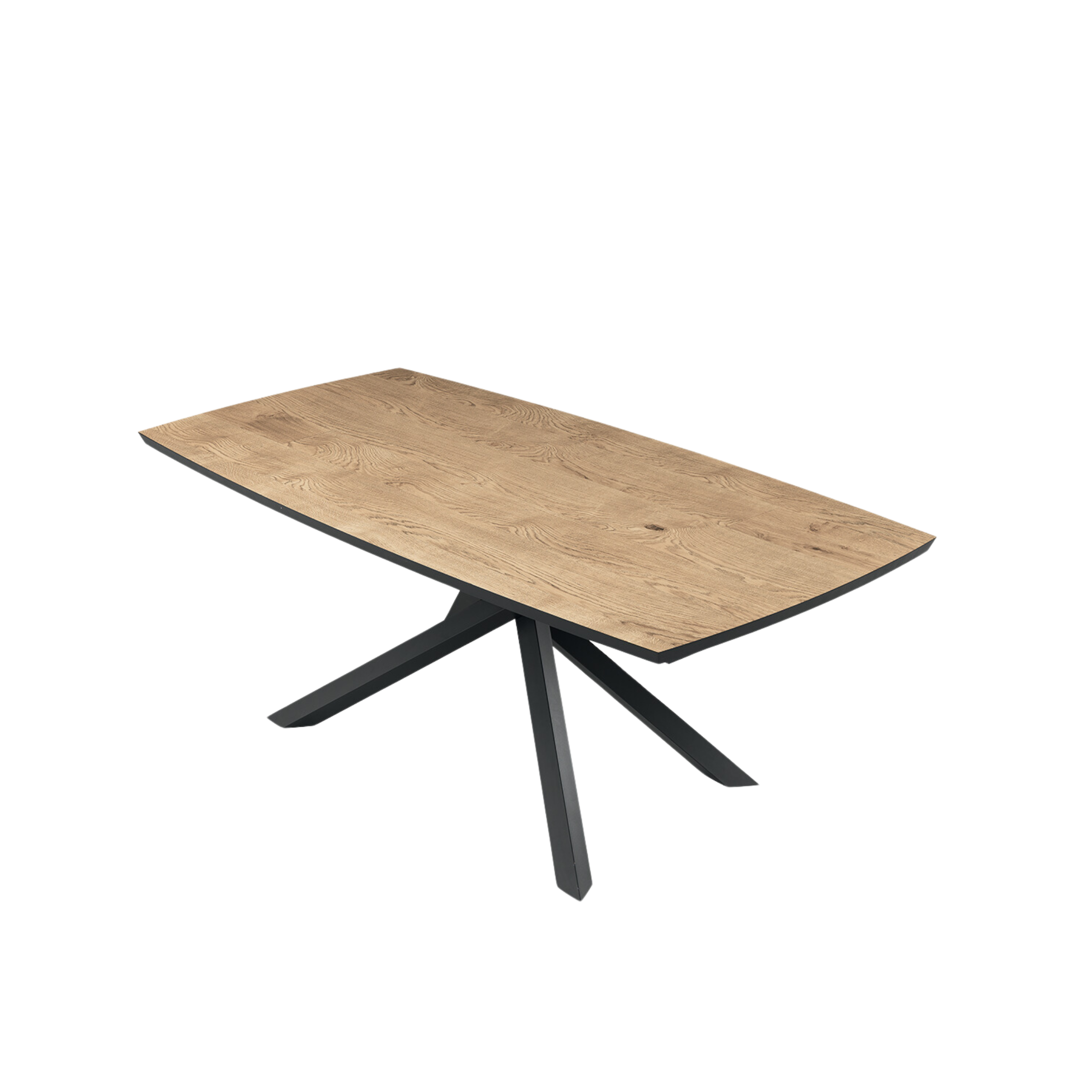 "Alan" modern fixed dining table with metal base and oak top