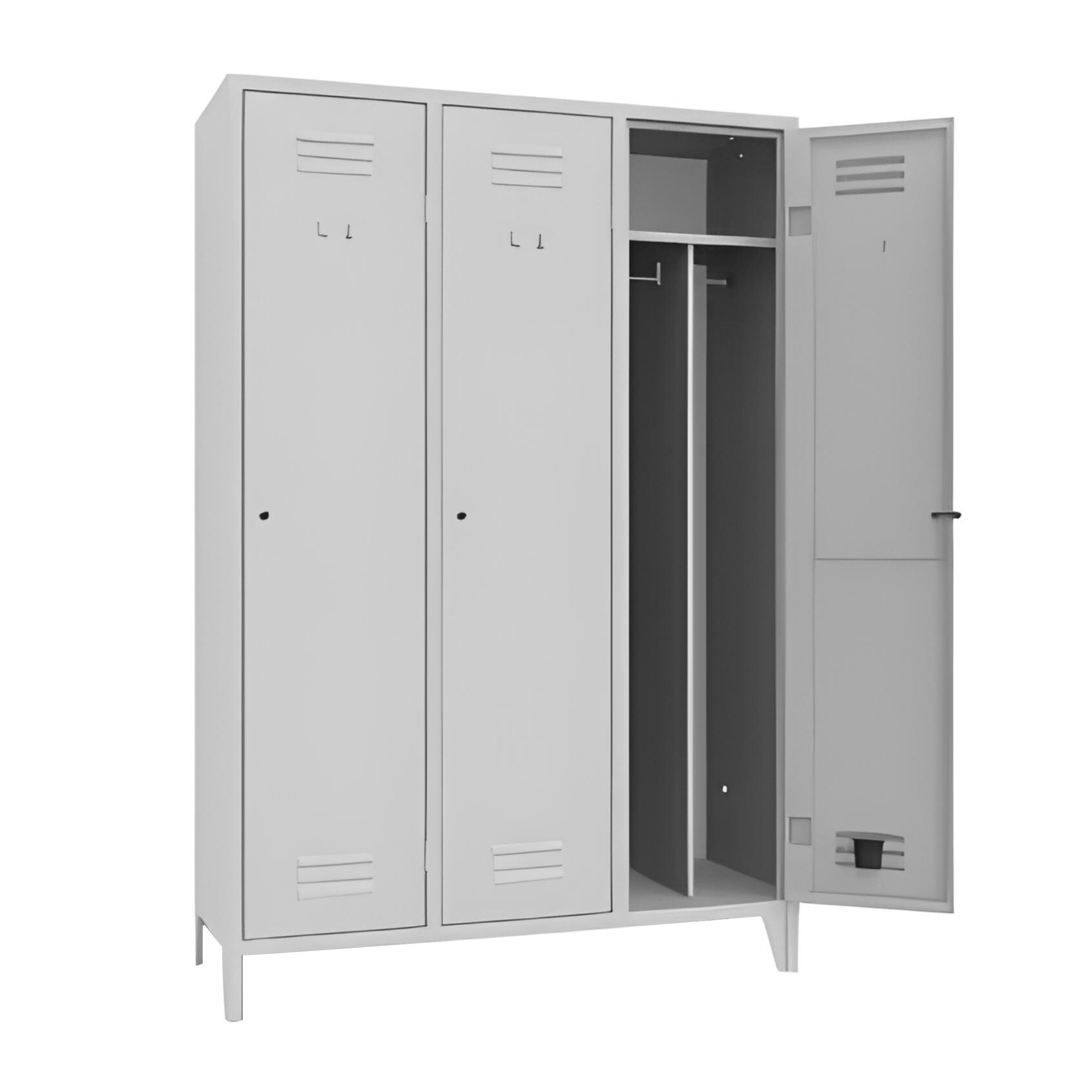 "Merlin" 3-door metal dressing cabinet with shelf and clothes hanger