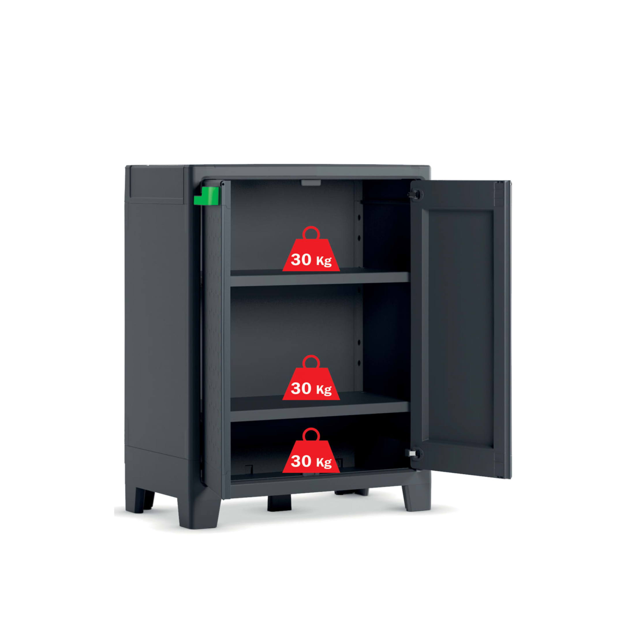 "Mody" resin garden cabinet with internal shelves and raised feet