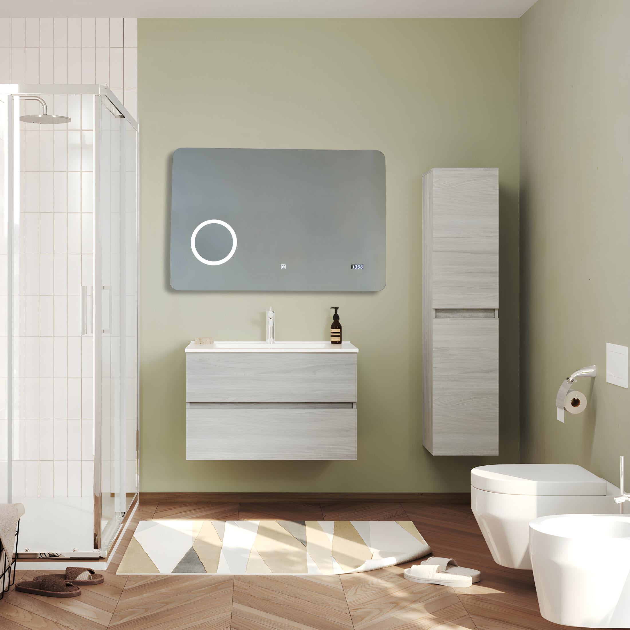 "Zamas" LED mirror with magnifying lens and digital touch clock