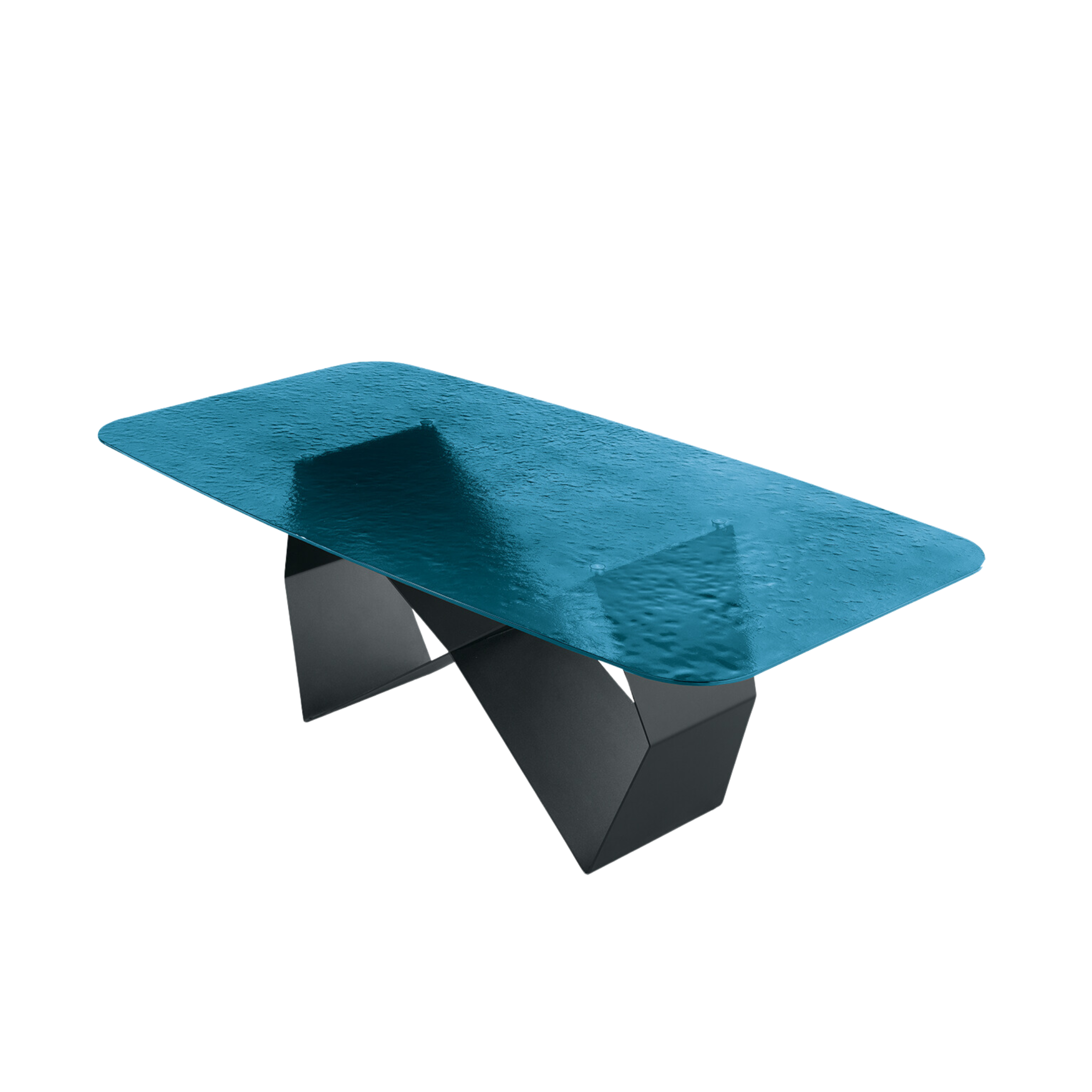 "Karlito" modern fixed table with painted metal base, 210x110 cm, 75 cm high.