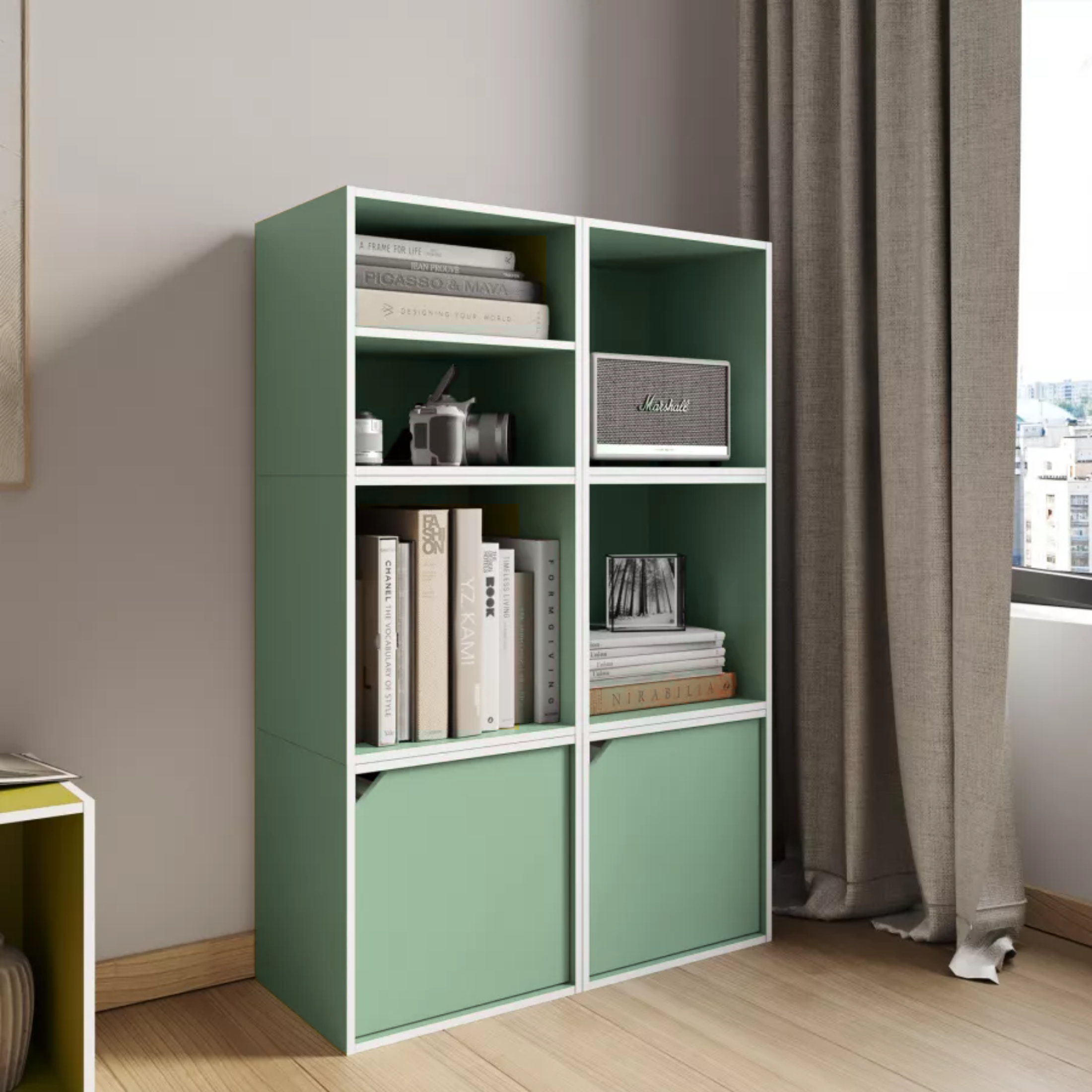 "Cubo" colored open shelf in wood, 35x35 cm, 29h