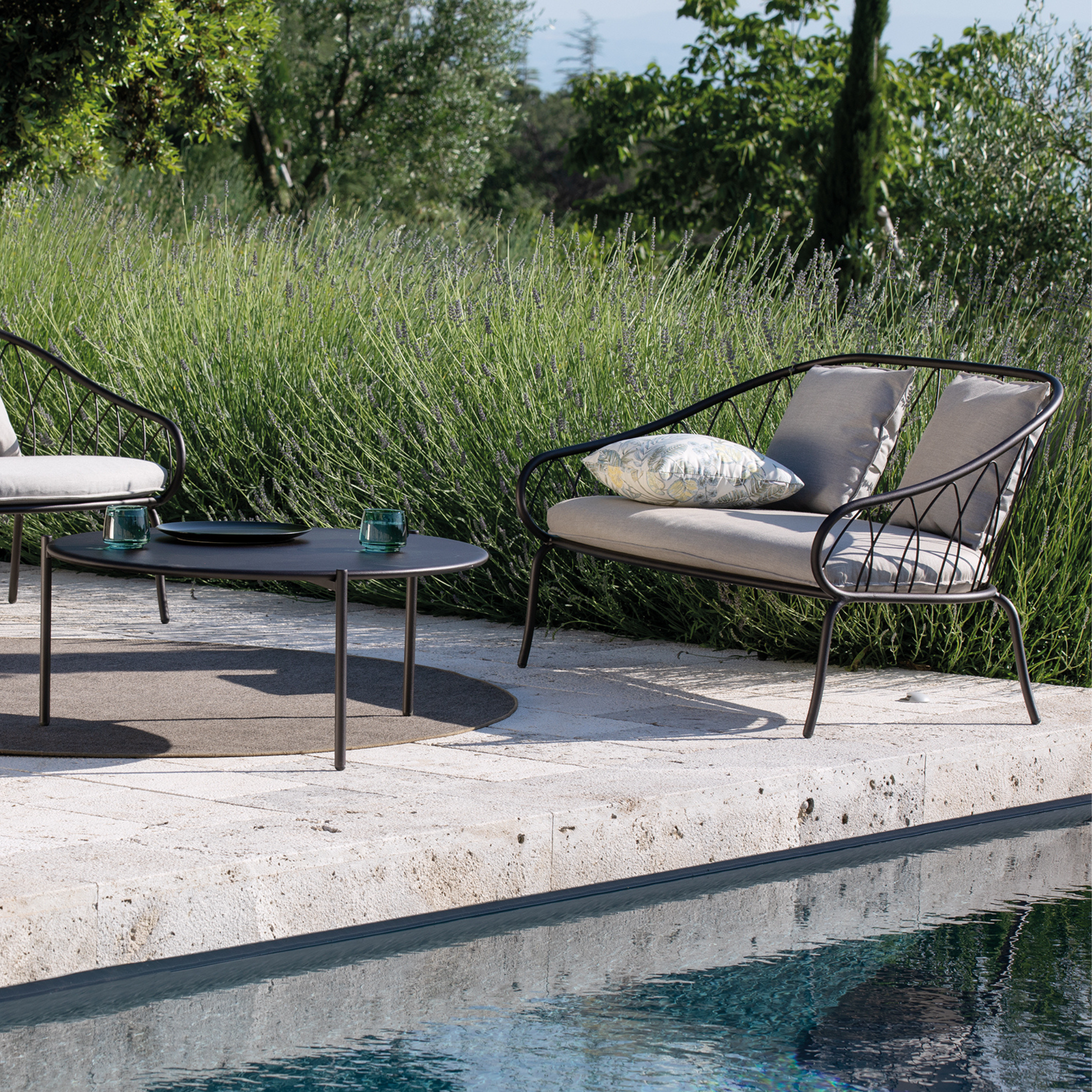 "Flora" metal garden sofa, stackable lounge bench, 160x78 cm, 75 cm high