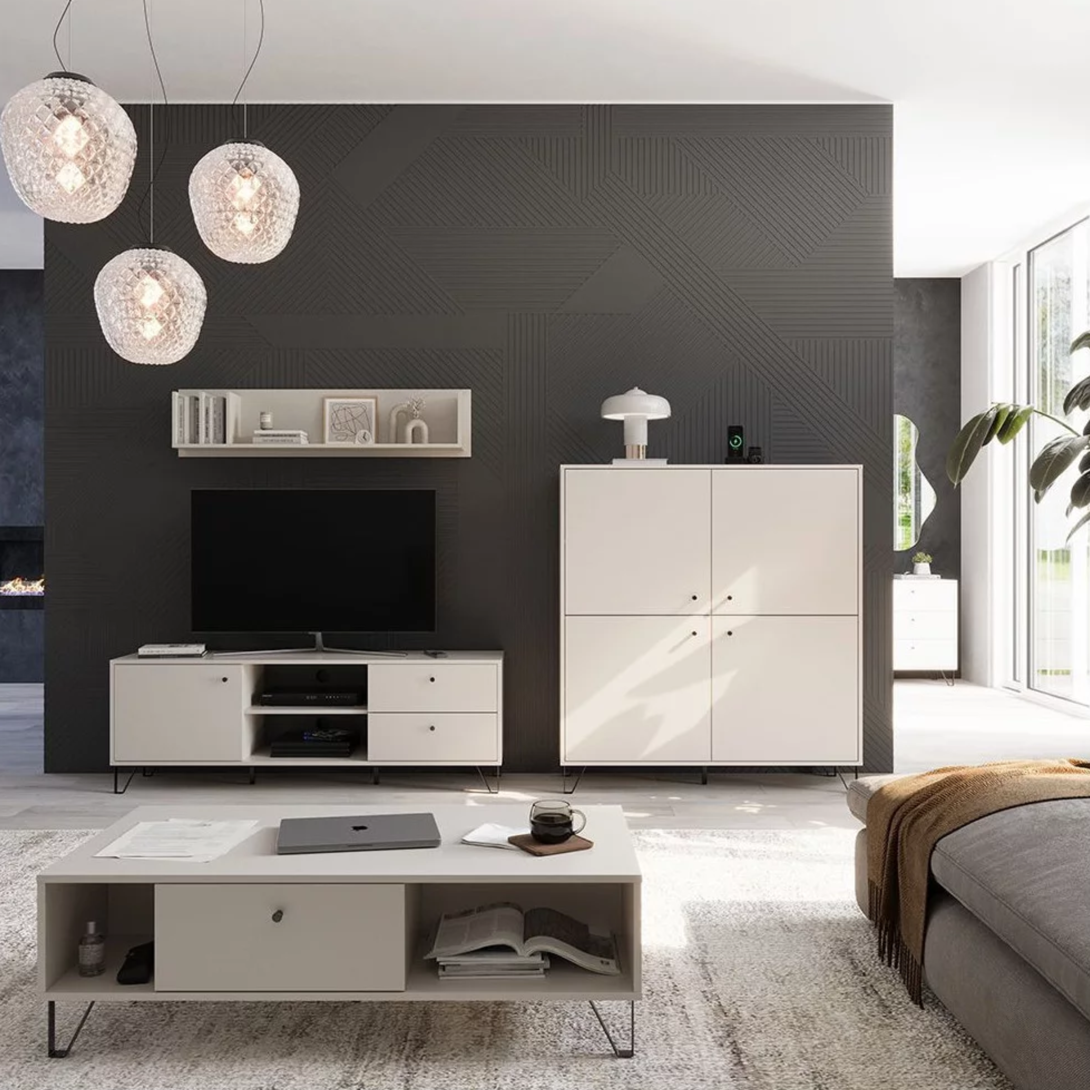 "Aldo" wooden sideboard with raised feet, 123x40 cm