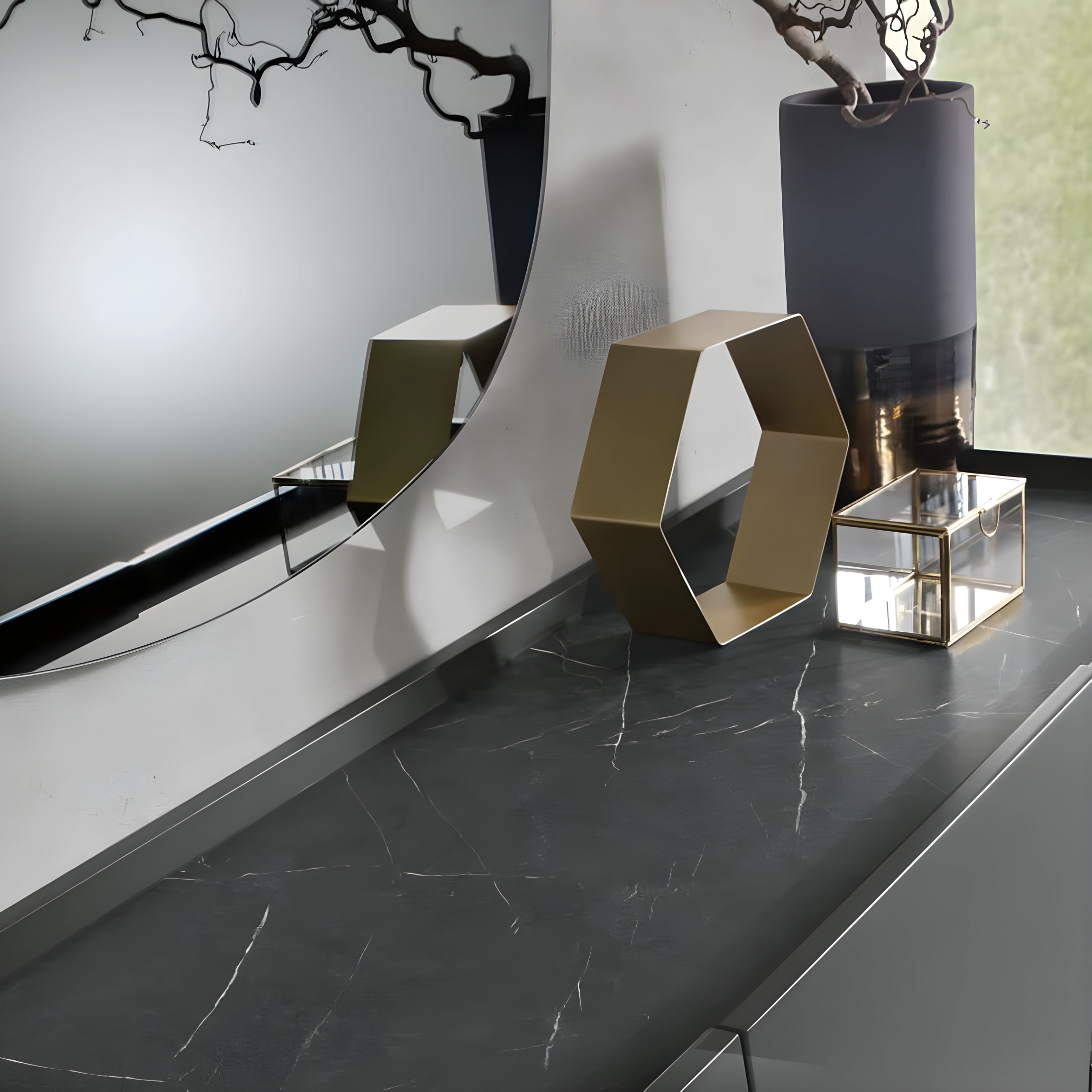 Modern 3-door sideboard "Toledo" in melamine, 160x50 cm, 89h pre-assembled