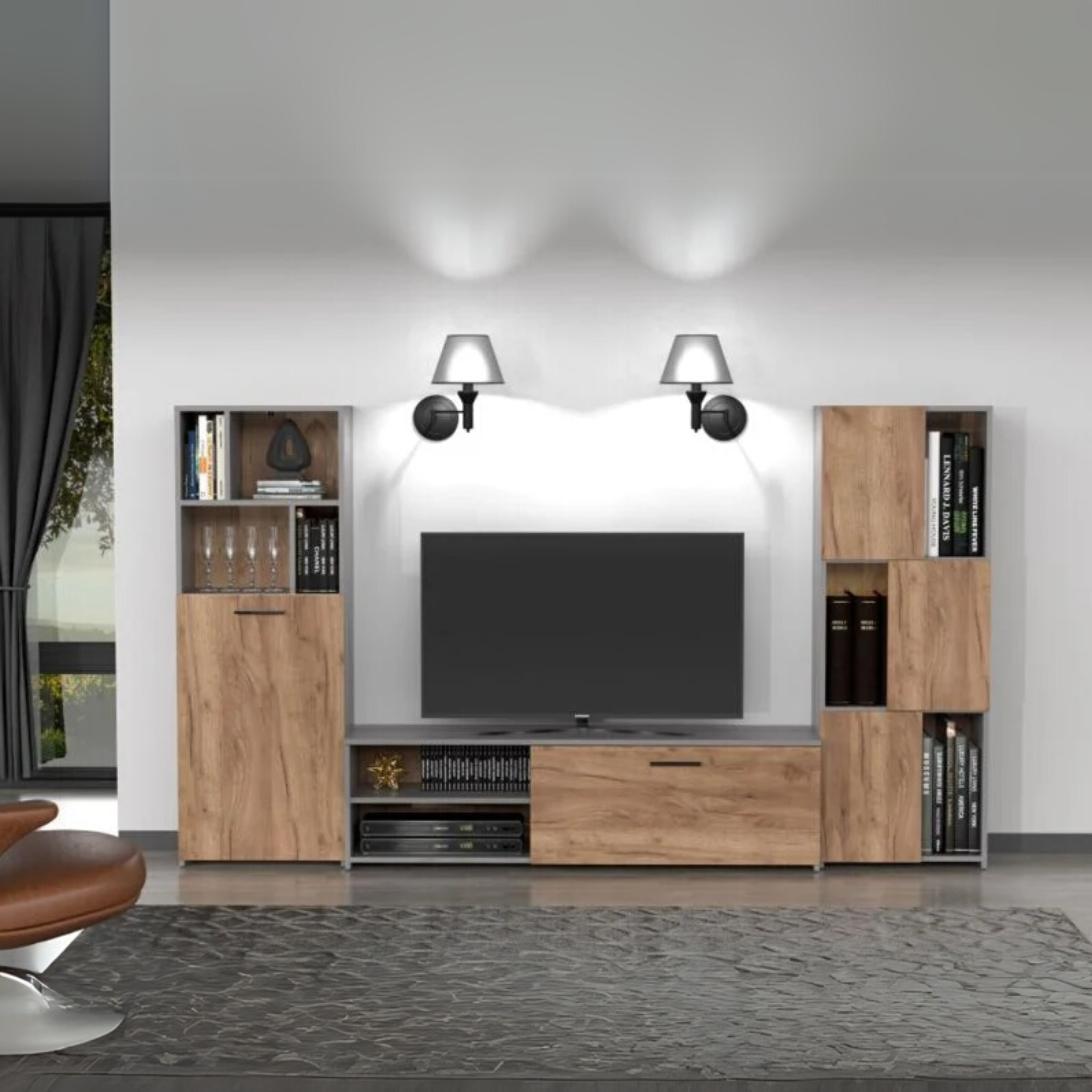 "Joy" living room wall unit kit, 240x35 cm, 137 cm high