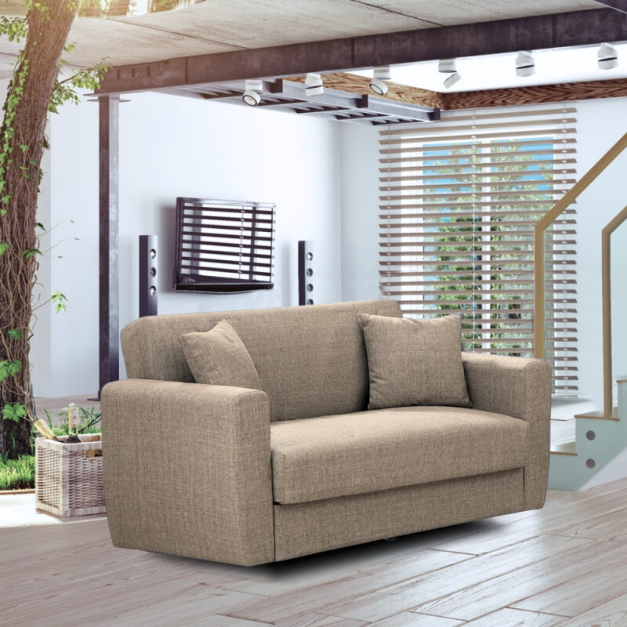 Modern 2-seater sofa "Futura" in fabric with chromed feet 159x84 cm 82h