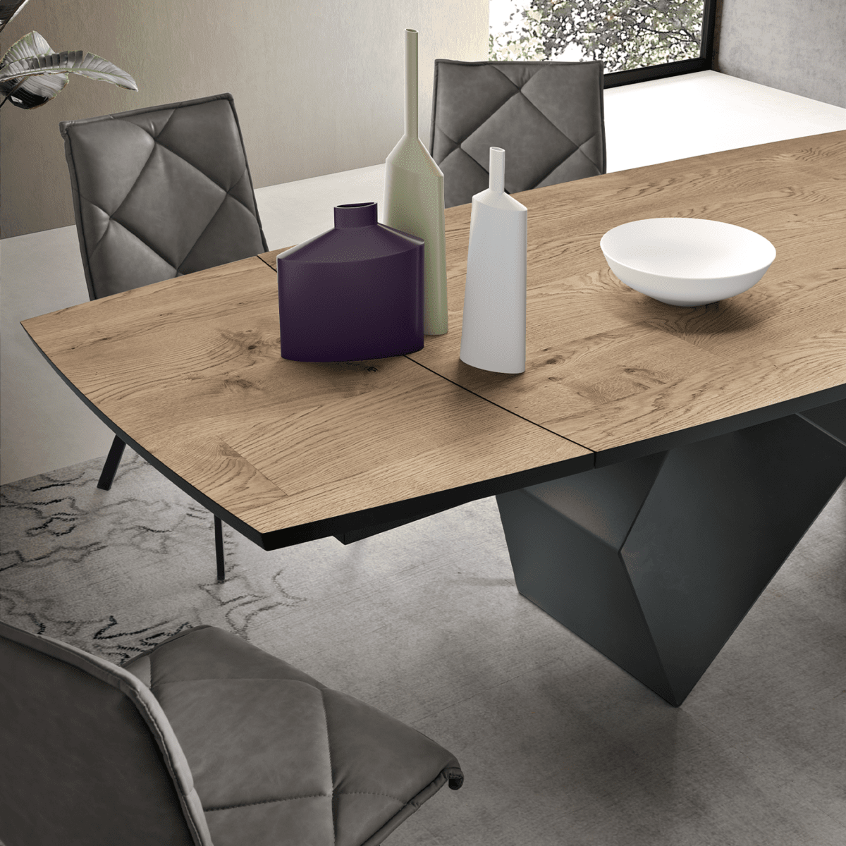 Tavolo allungabile da pranzo "Reina" con base in metallo e piano in rovere cm 200/300x100 75h - MondoViro
