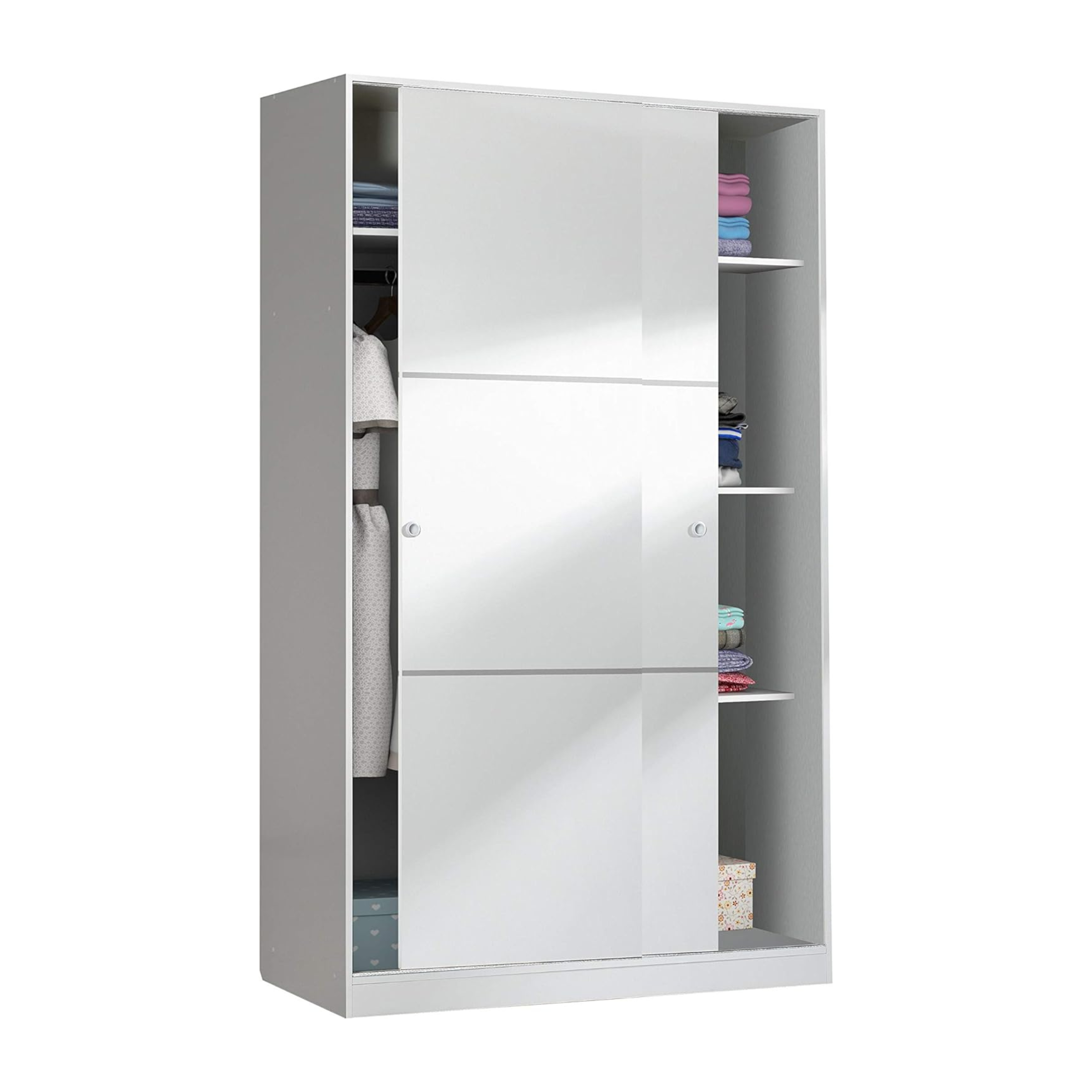 White wooden wardrobe "Home" with 2 sliding doors and 3 shelves 120x50 cm 200 h