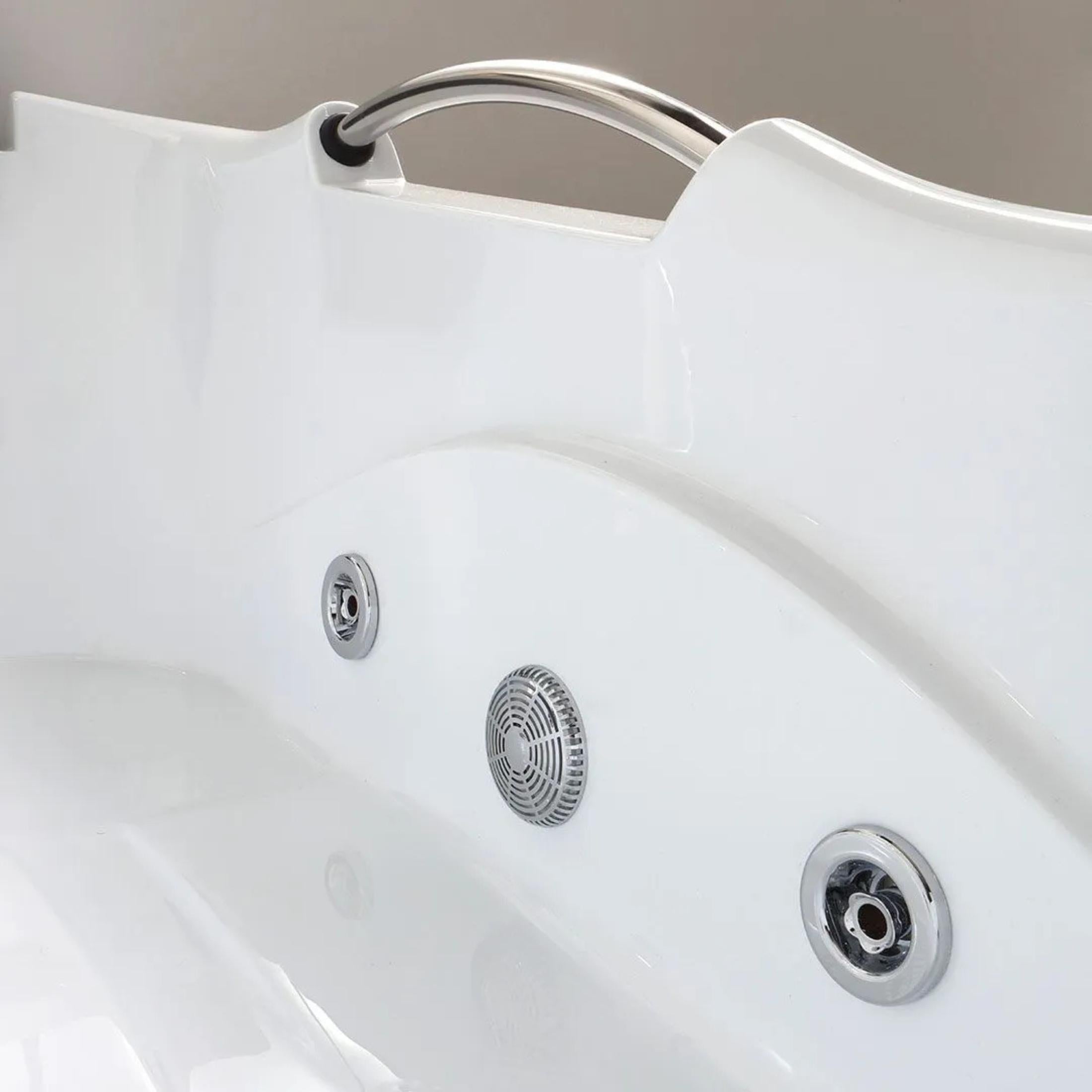 "Doris" corner whirlpool bathtub in white acrylic, 170x78 cm, 65 cm high