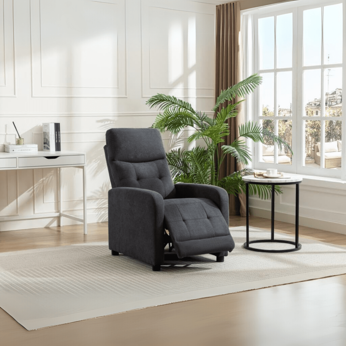 Poltrona reclinabile manuale "Rey" in tessuto liner cm 65,5x85,5 102,5h - MondoViro