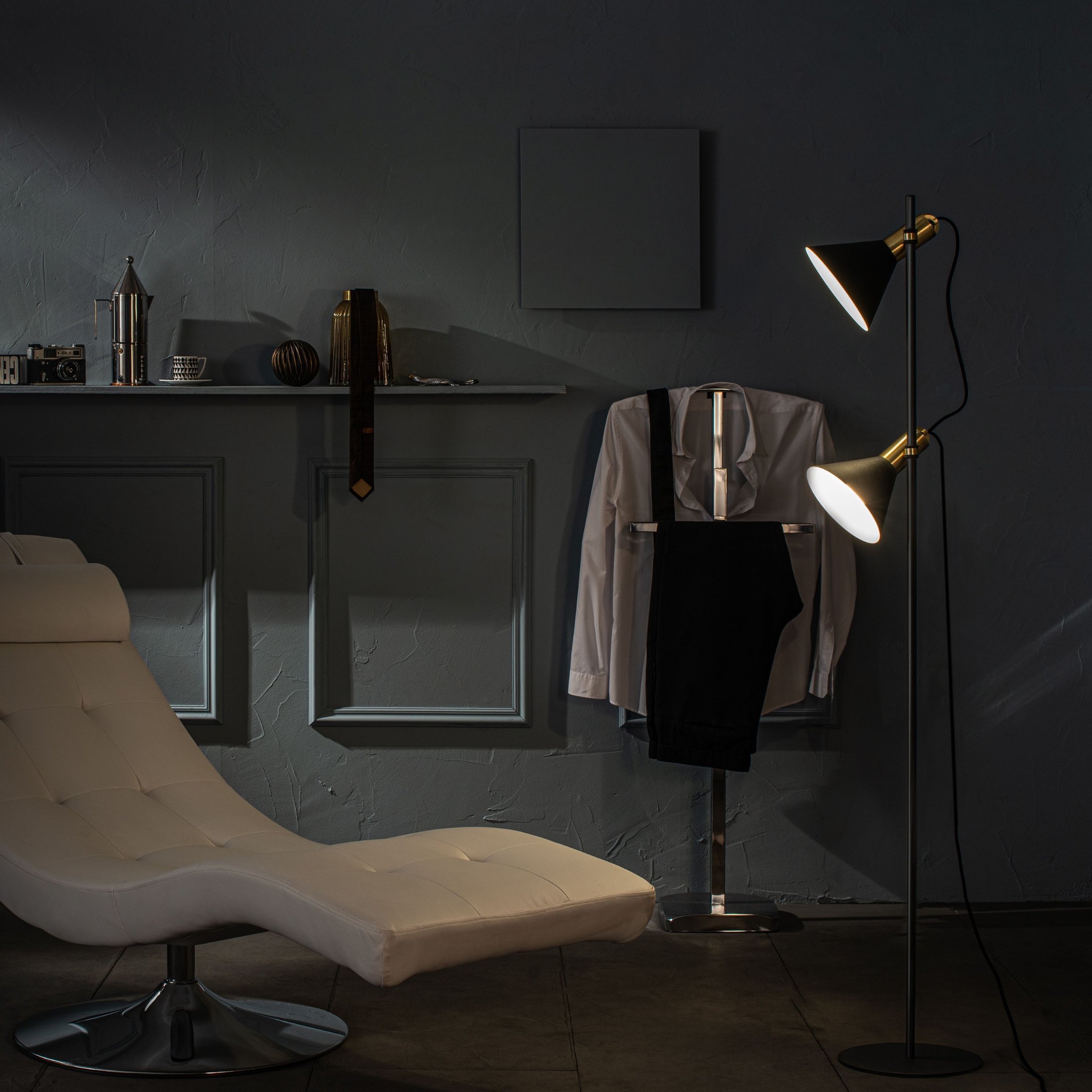 "Lucia" metal floor and table lamp with brass shade