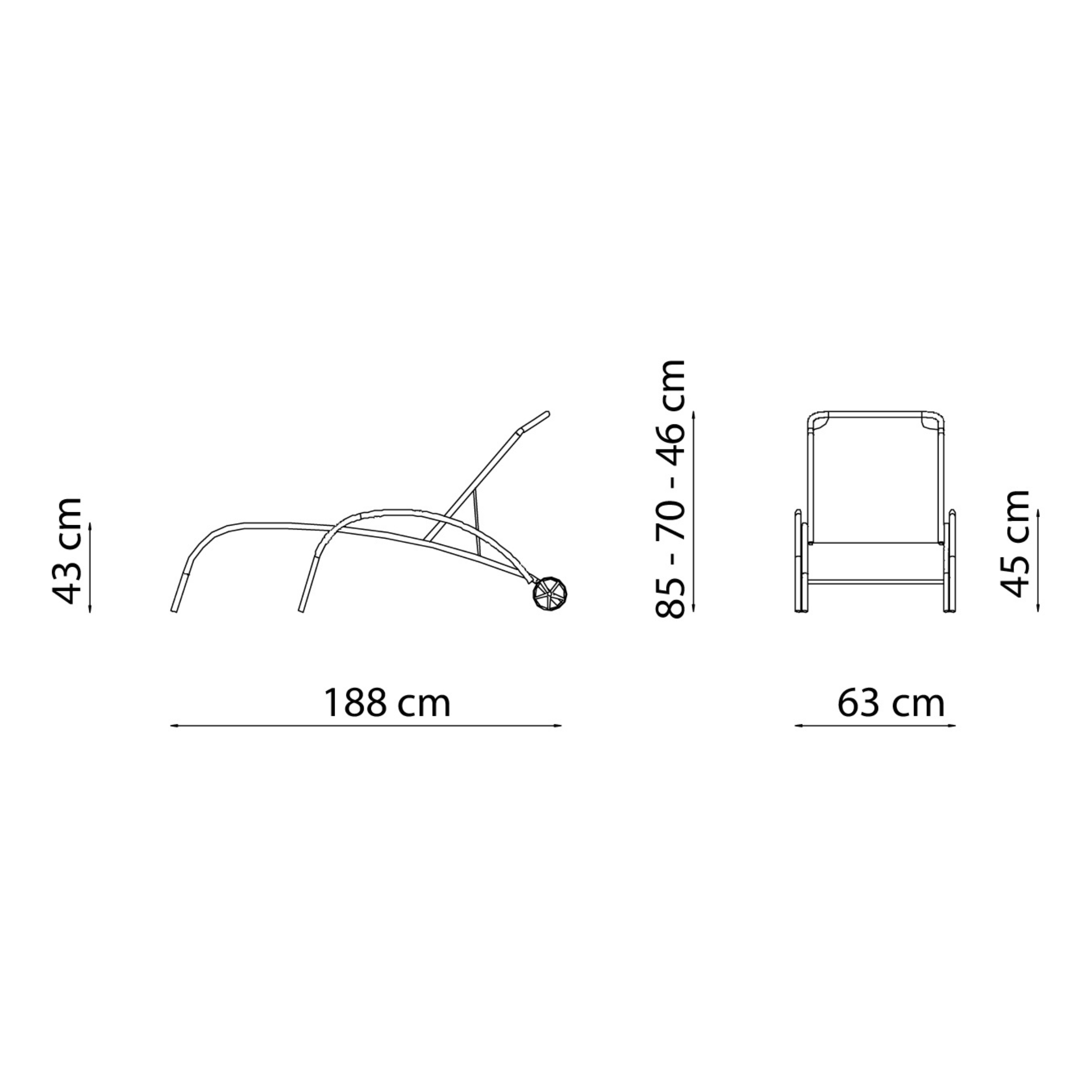 Set of 2 "Park" garden sun loungers in fabric and aluminium, 188x63 cm, 86 cm high