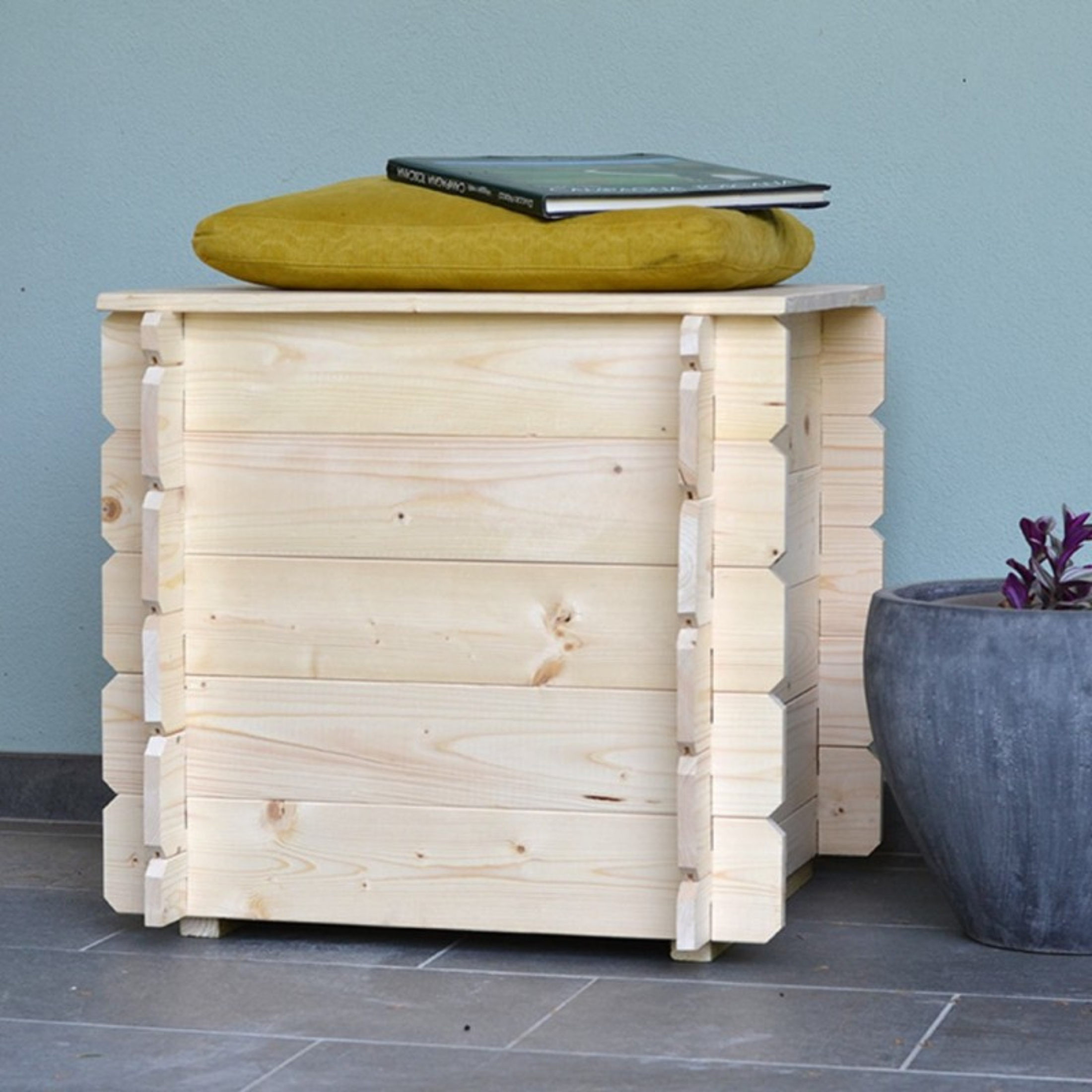 "Gaia" natural wood garden chest with swing opening, 60x60 cm, 54 cm high