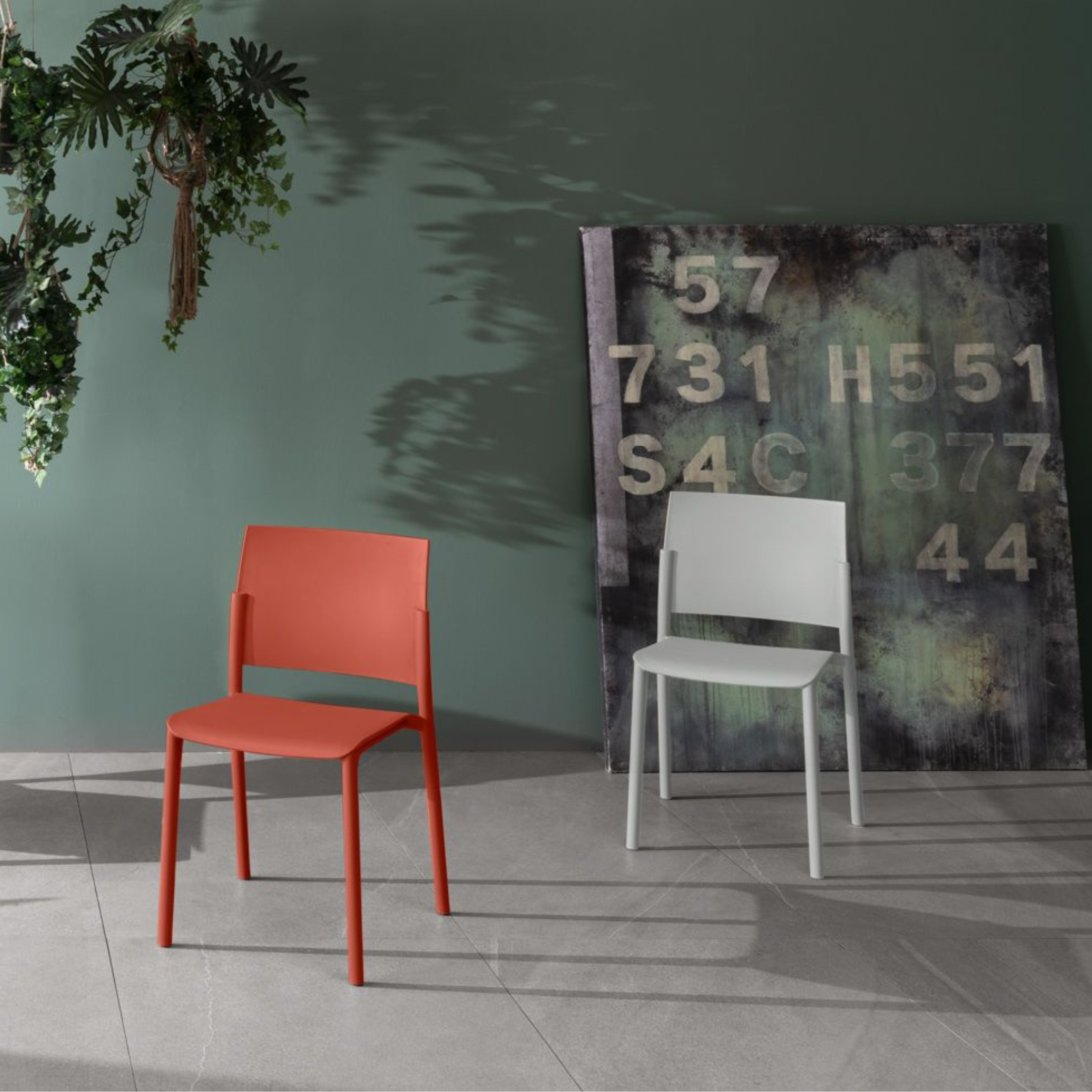 Set of modern "Sabrina" stackable polypropylene living room chairs, 52.5x55 cm, 81h