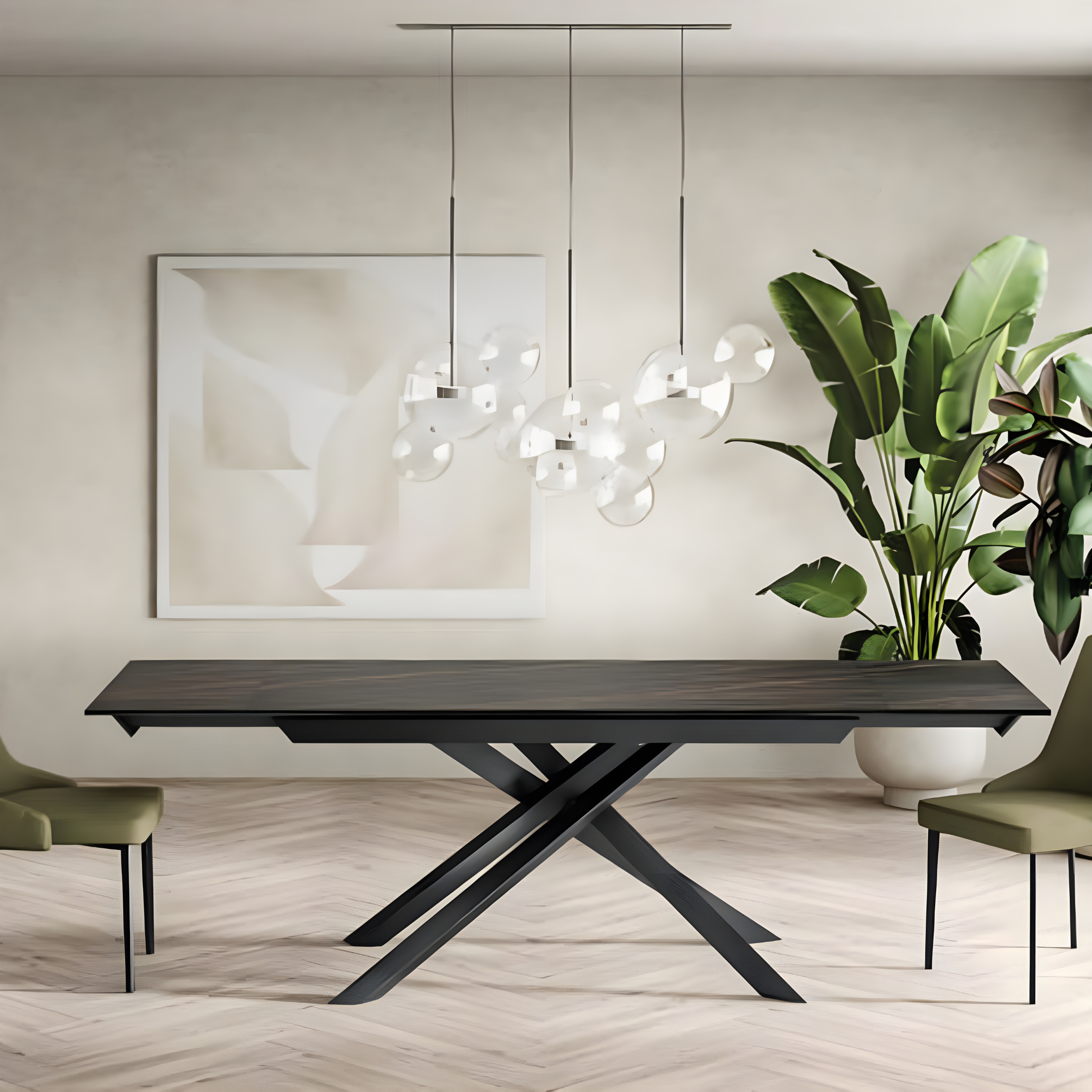 "Salerno" modern extendable table in ceramic on tempered glass, 160/240x90 cm, 76h